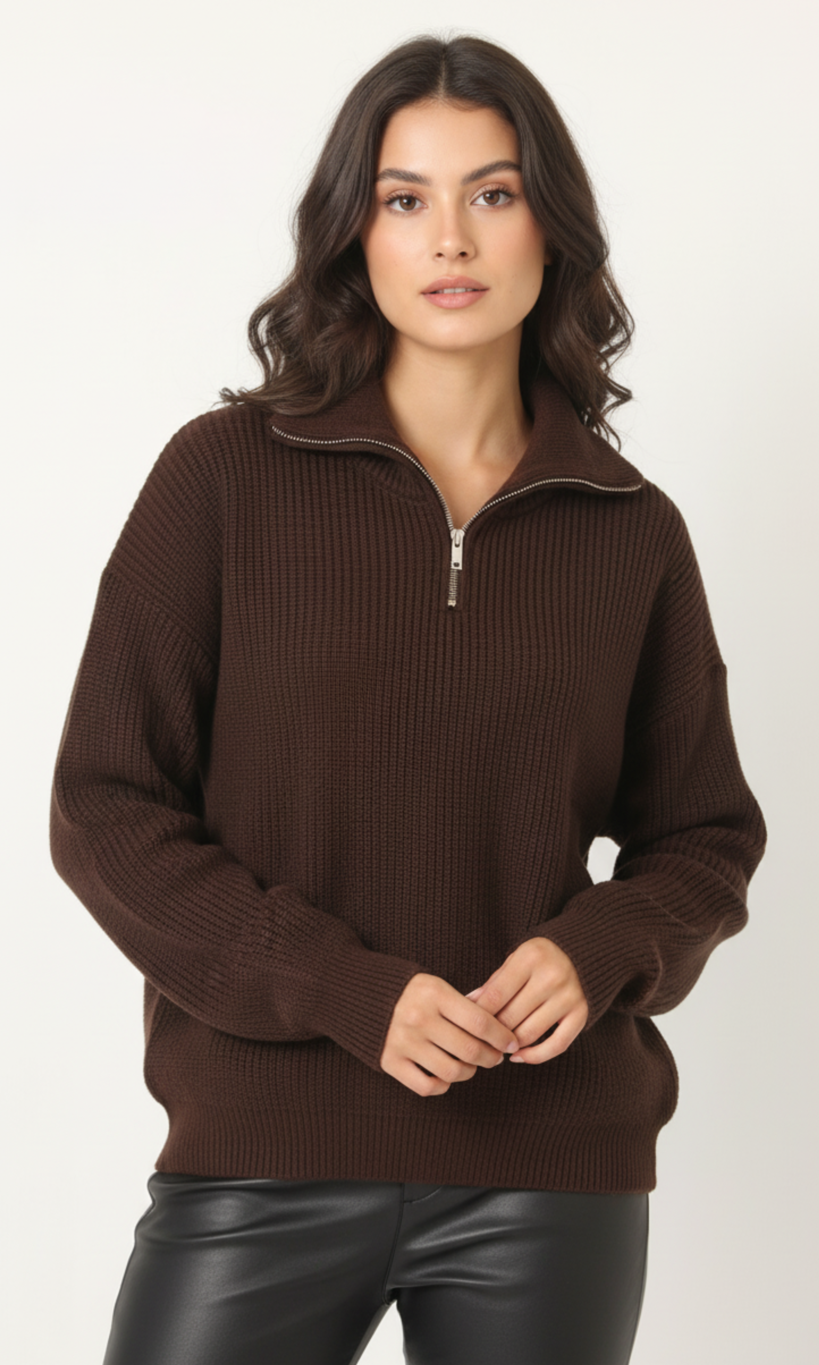 Women Half Zip Knit Sweater