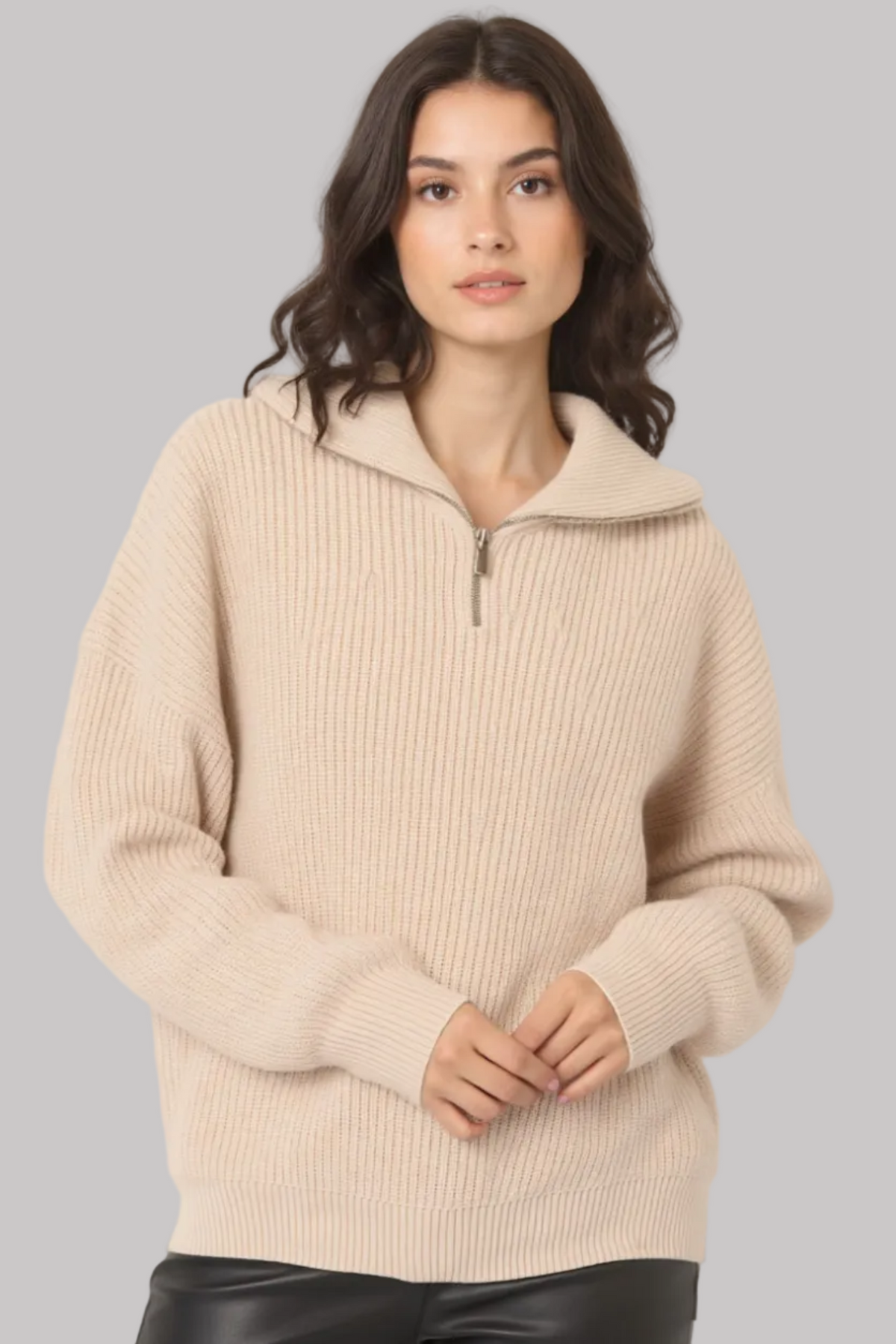 Women Half Zip Knit Sweater