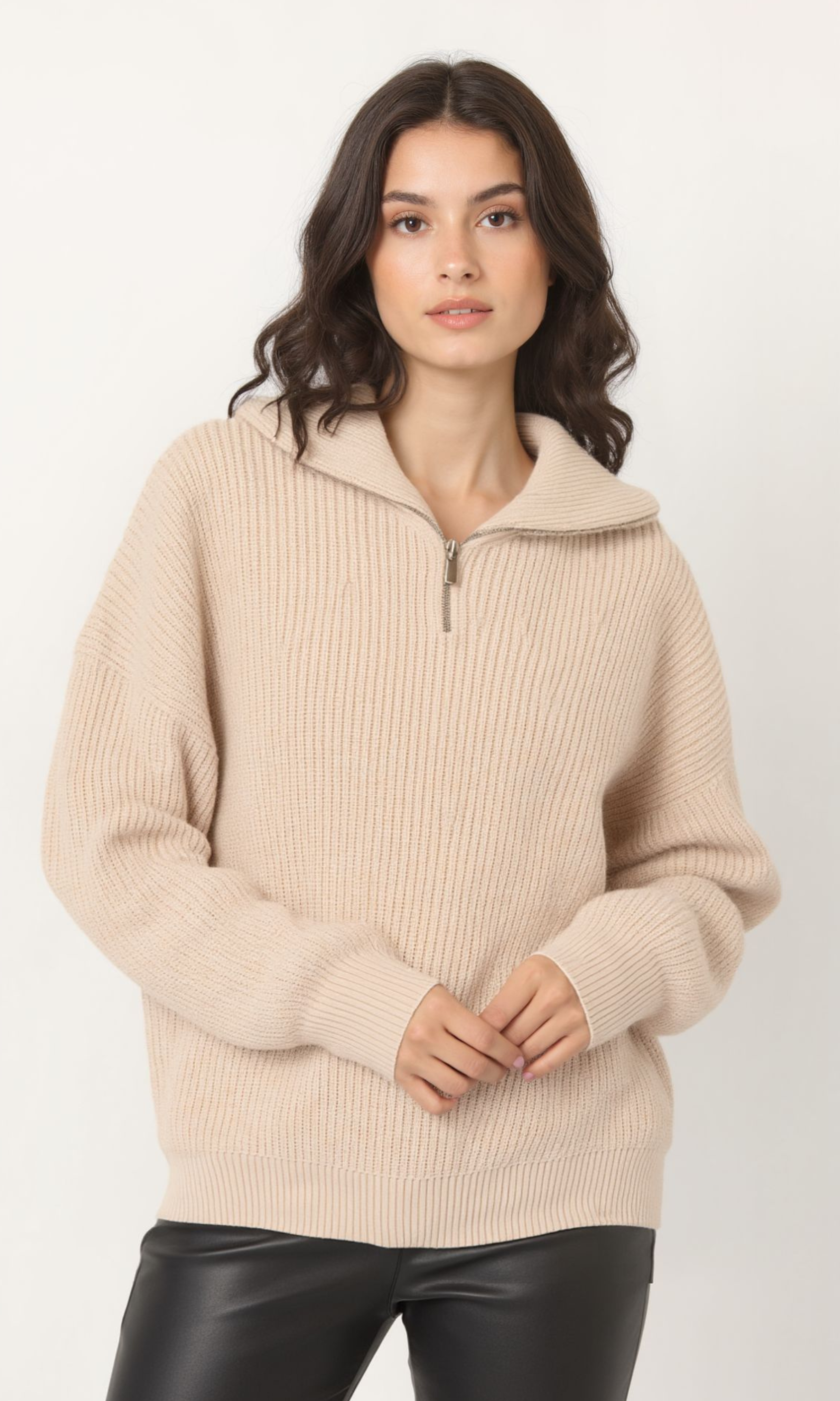 Women Half Zip Knit Sweater