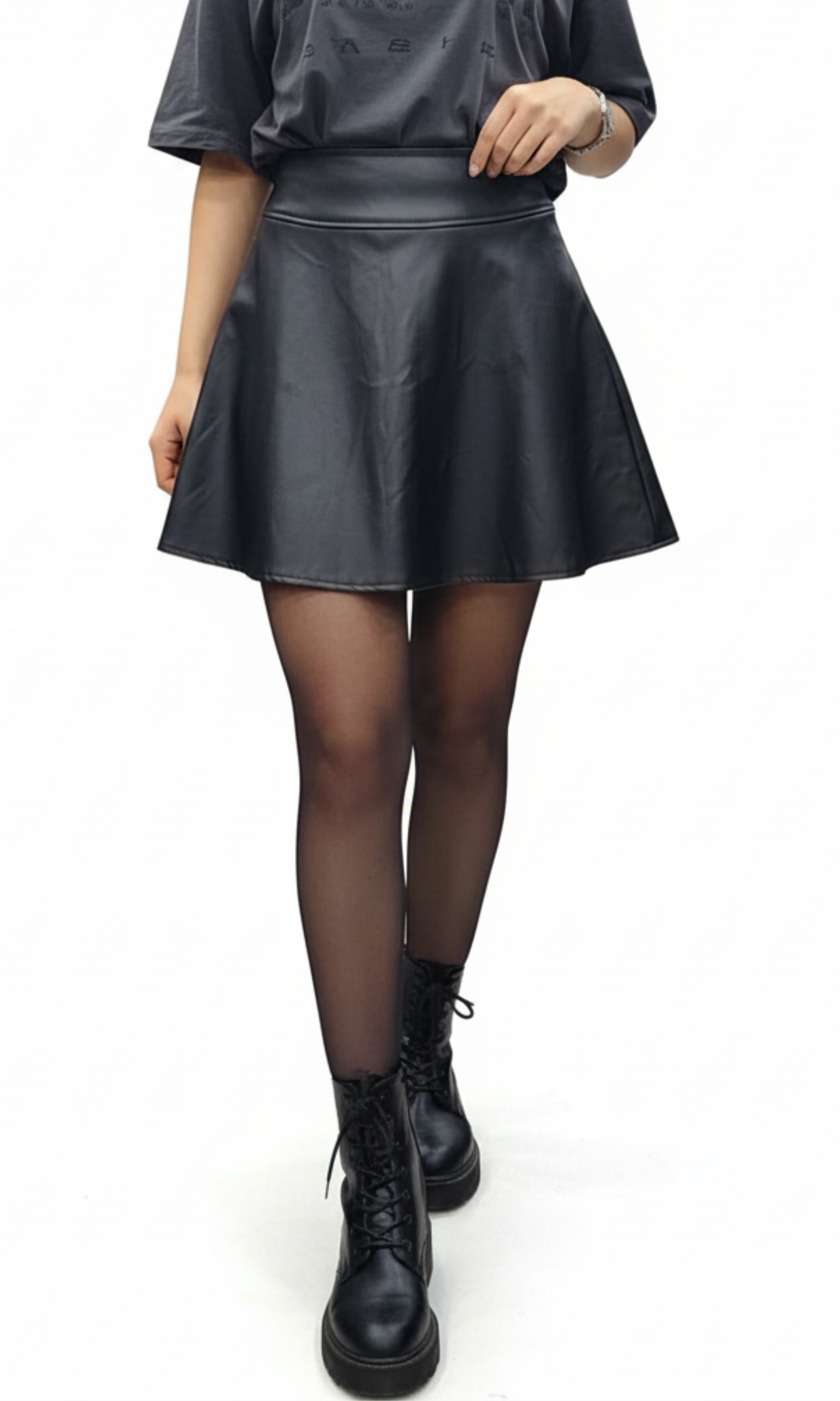 Women High Waist Leather Skirt