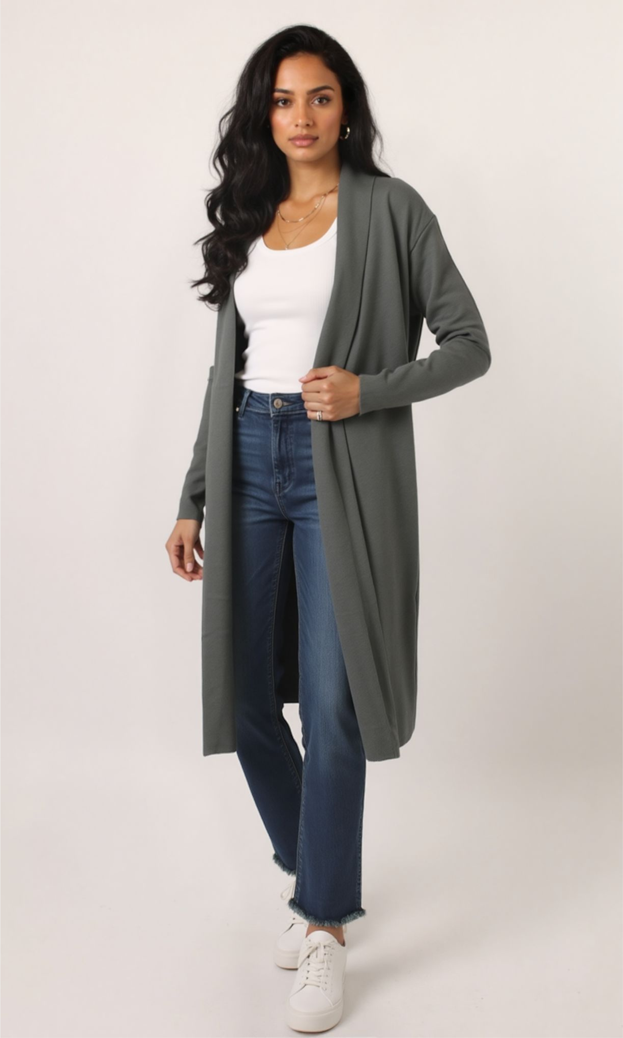 Women Cotton Open-front Cardigan