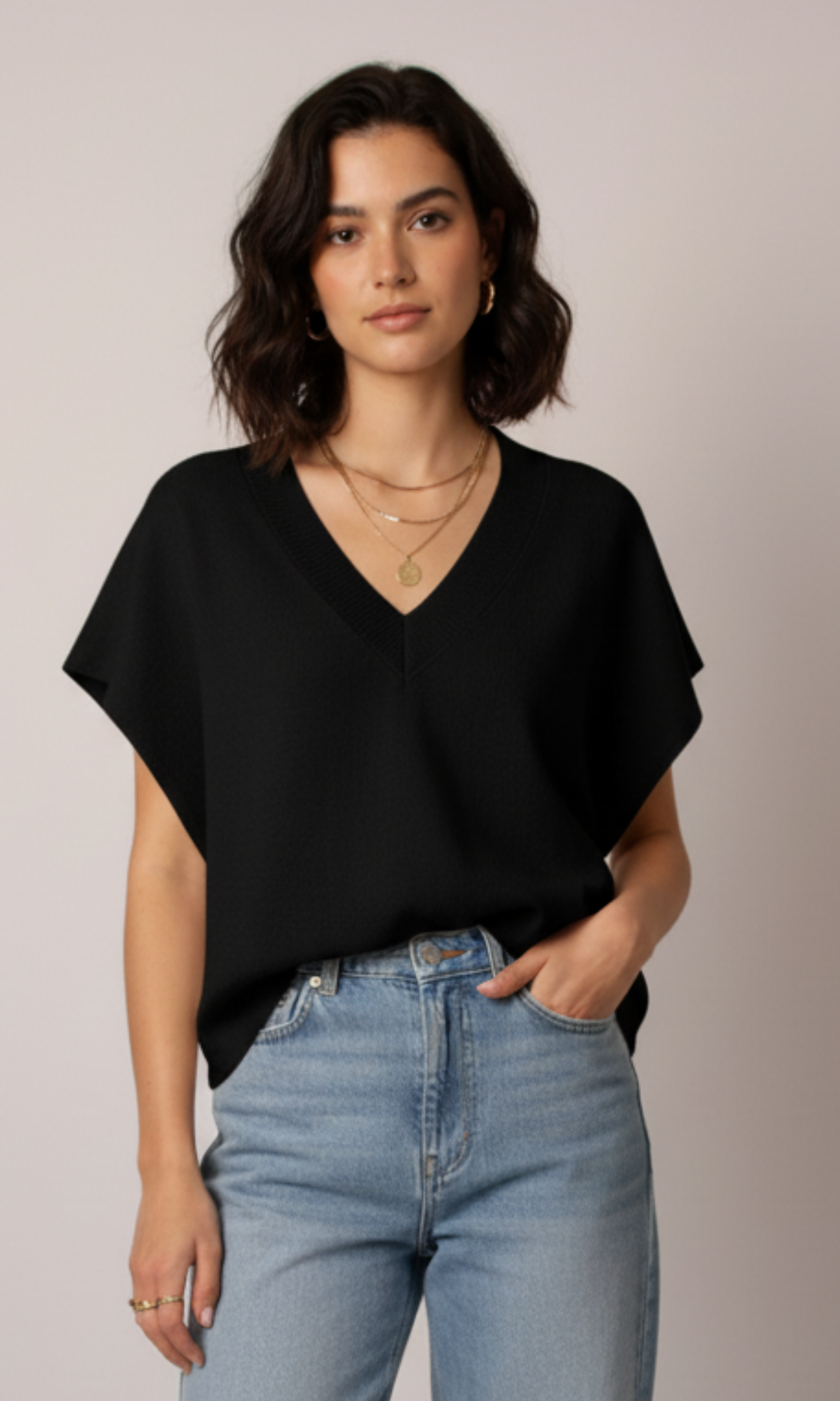 Women Over Size V-neck Knit Vest