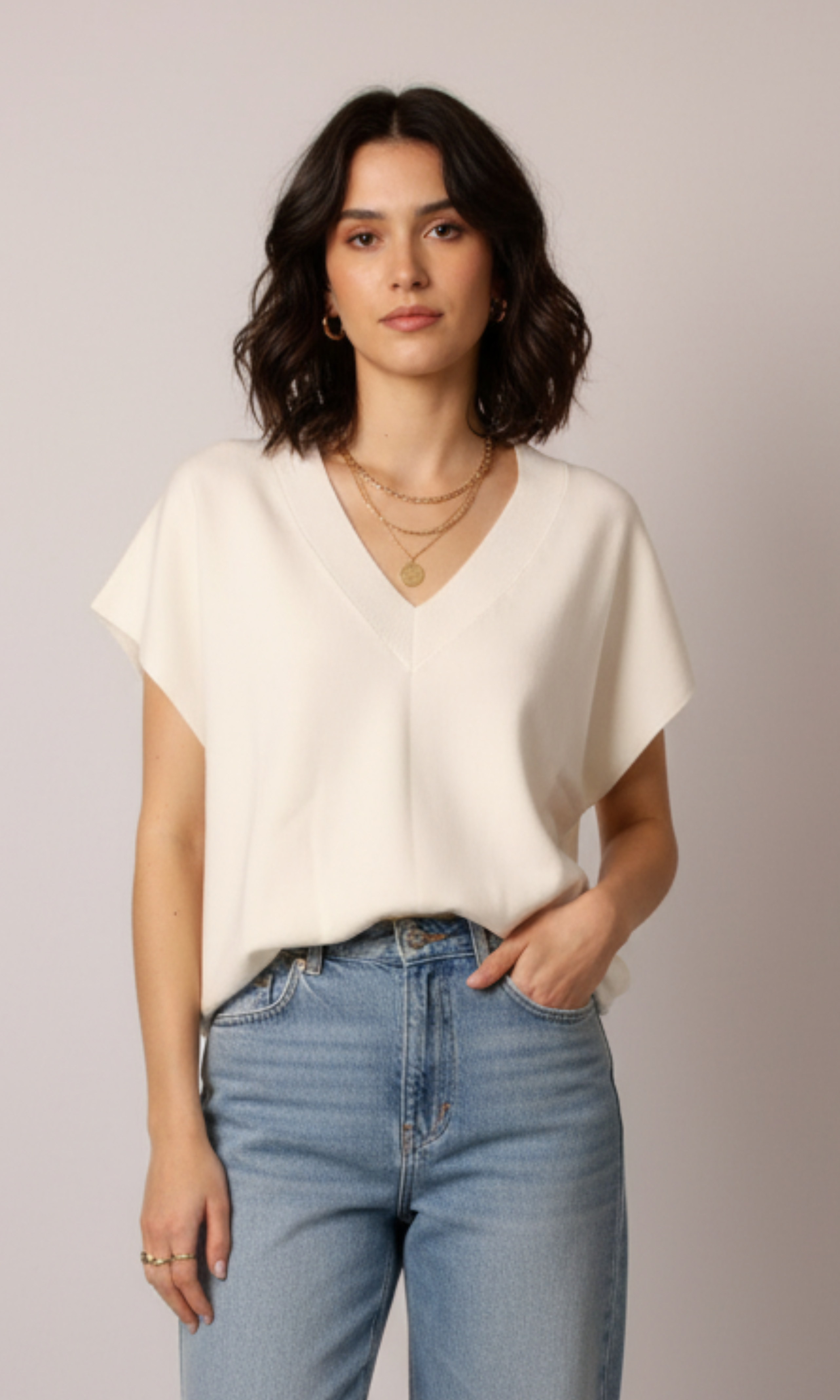 Women Over Size V-neck Knit Vest