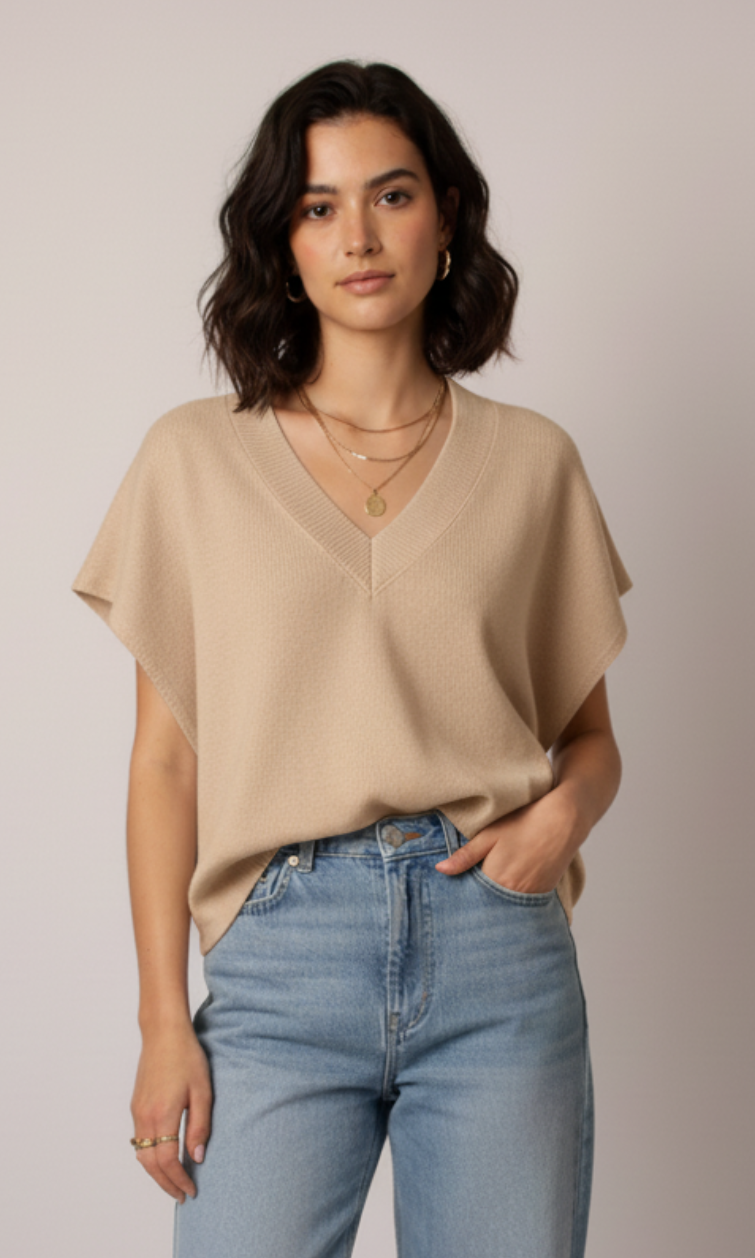 Women Over Size V-neck Knit Vest