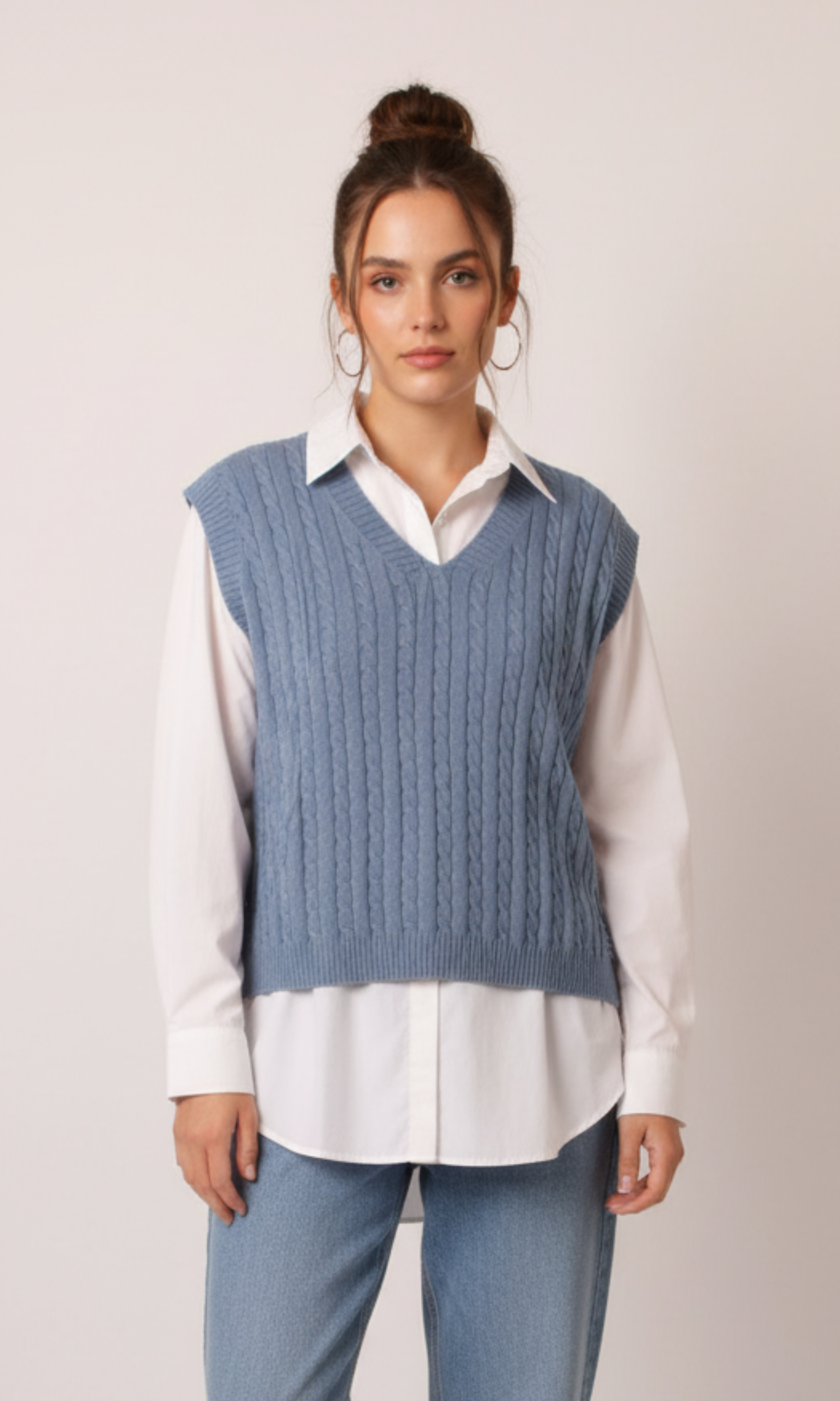 Women V-Neck Cable Knit Vest
