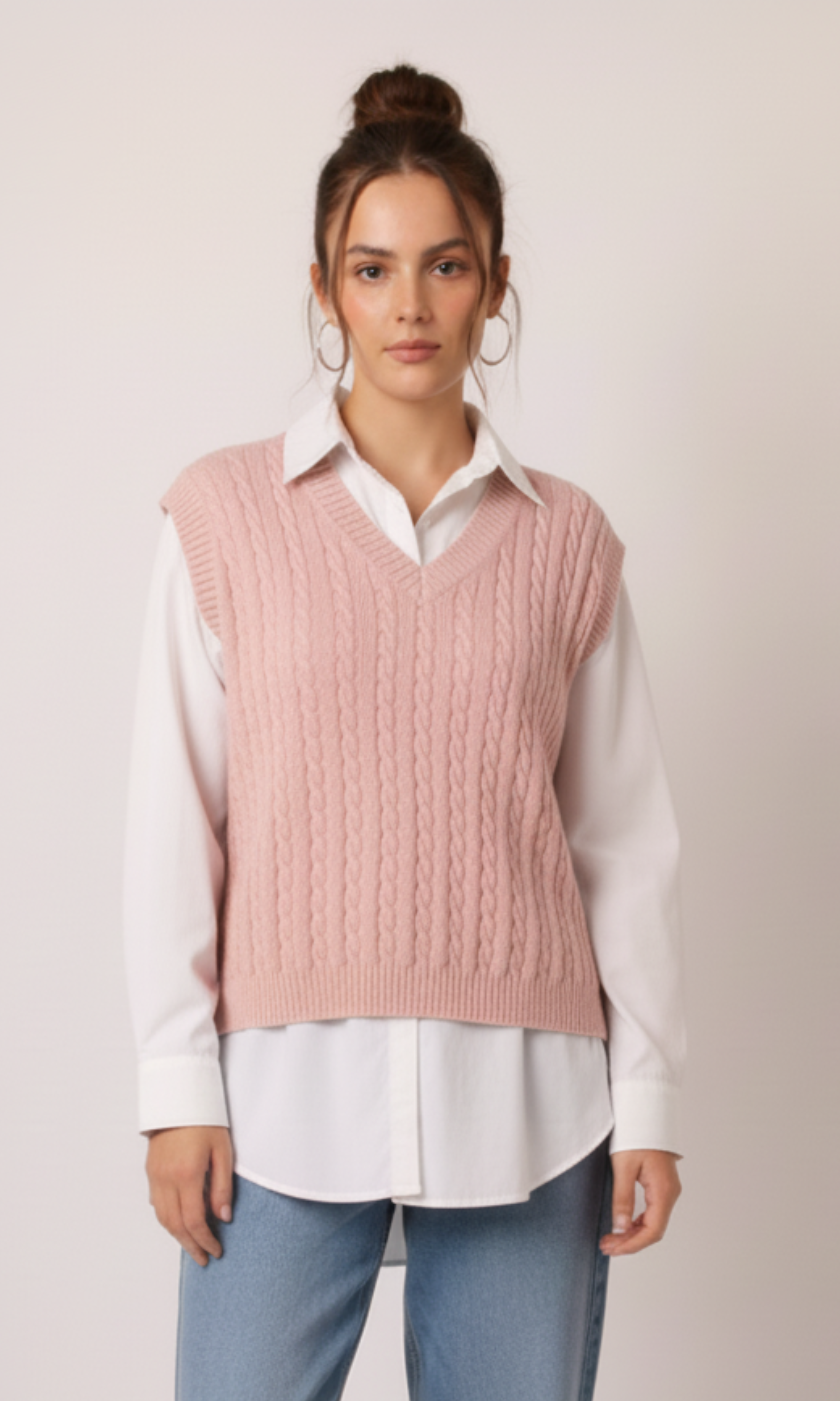 Women V-Neck Cable Knit Vest