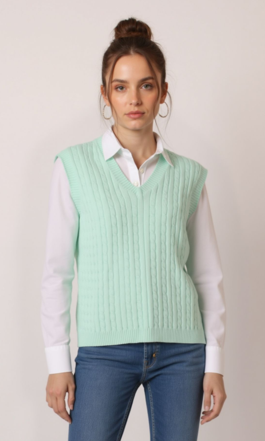 Women V-Neck Cable Knit Vest