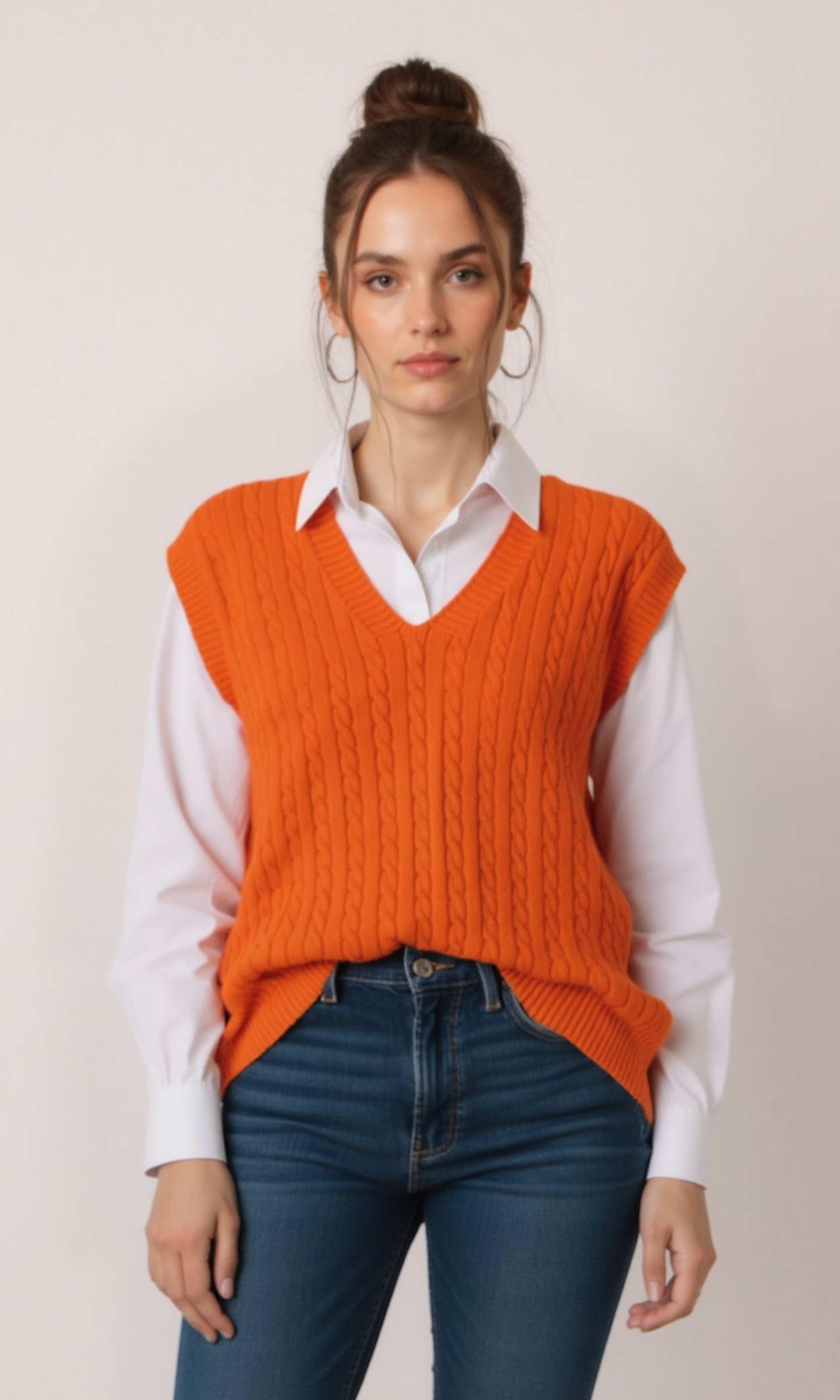 Women V-Neck Cable Knit Vest
