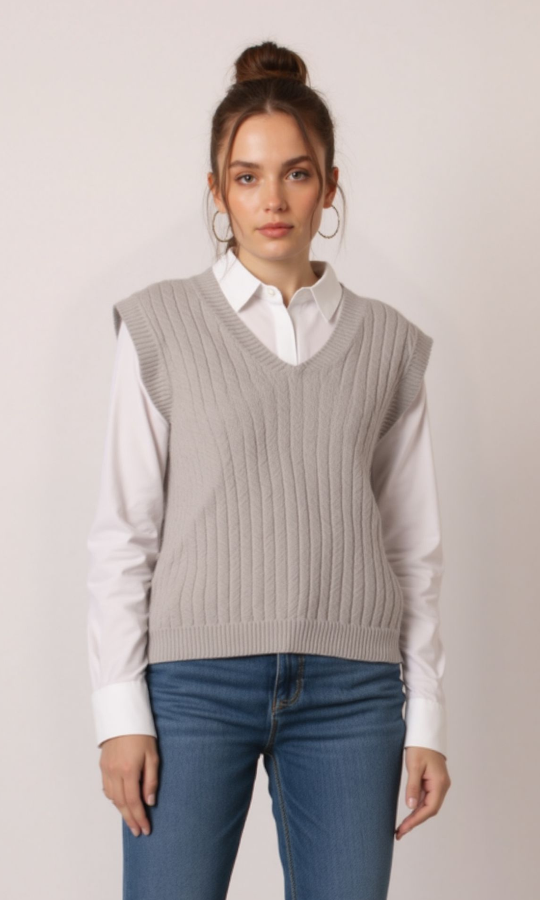 Women V-Neck Cable Knit Vest