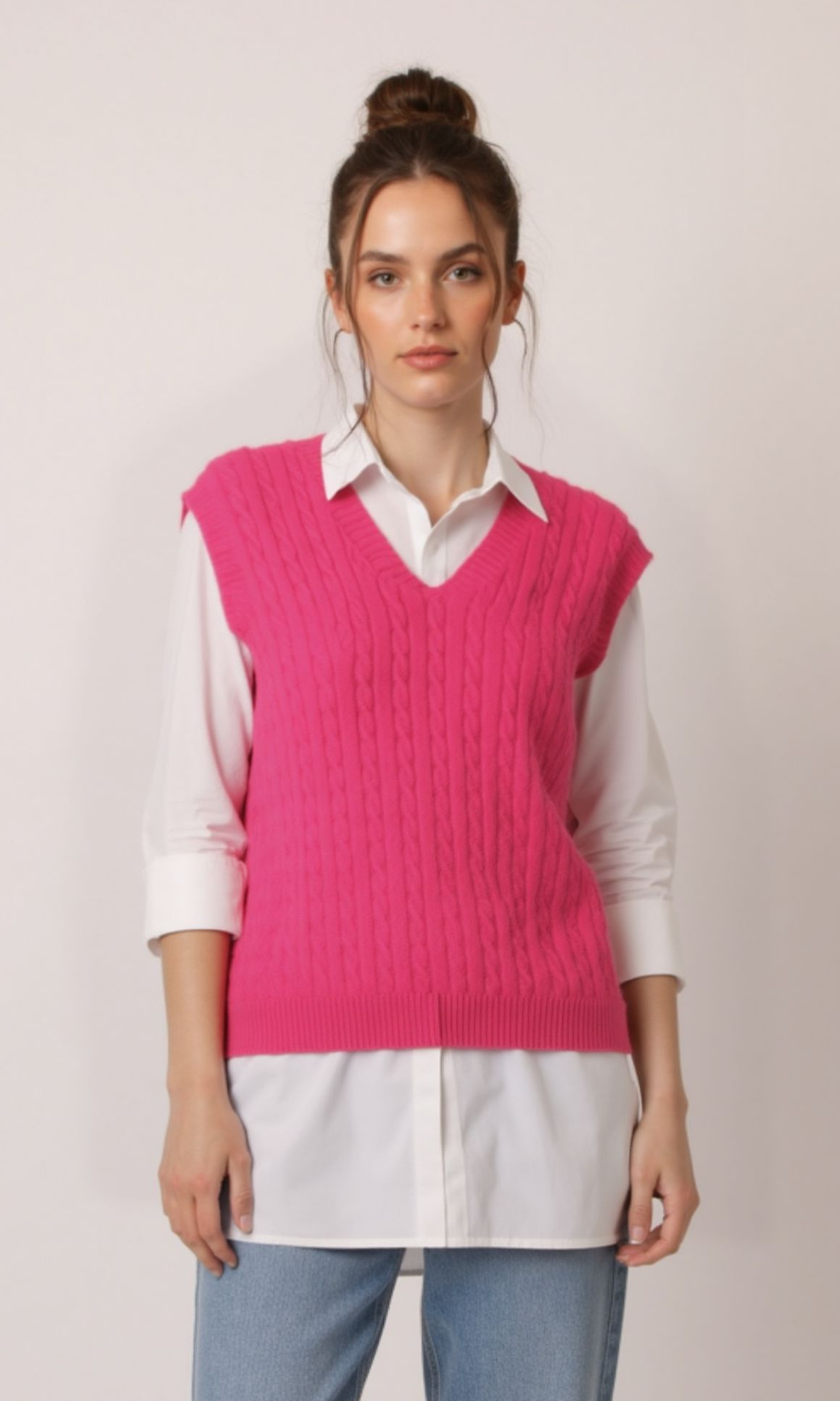 Women V-Neck Cable Knit Vest