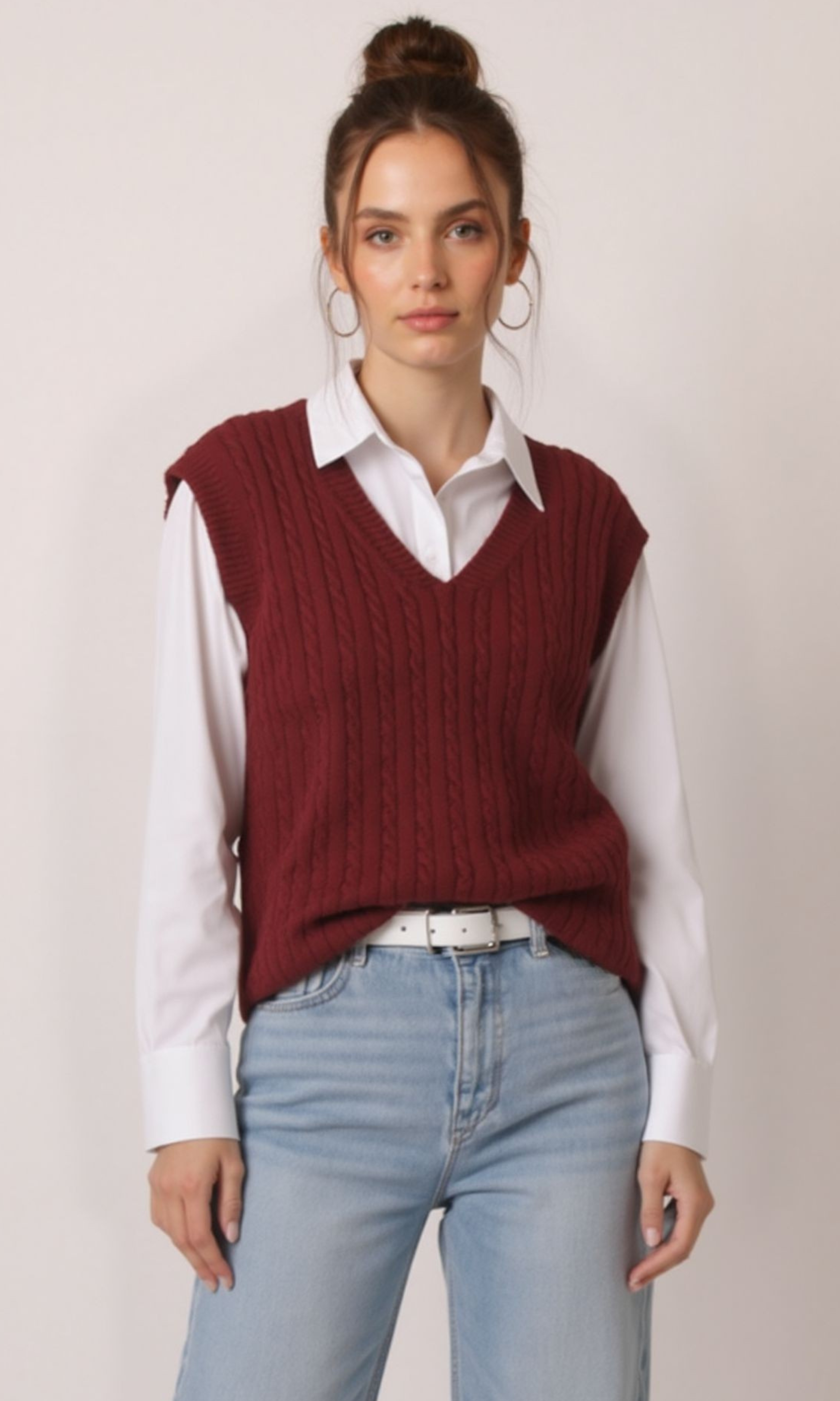 Women V-Neck Cable Knit Vest
