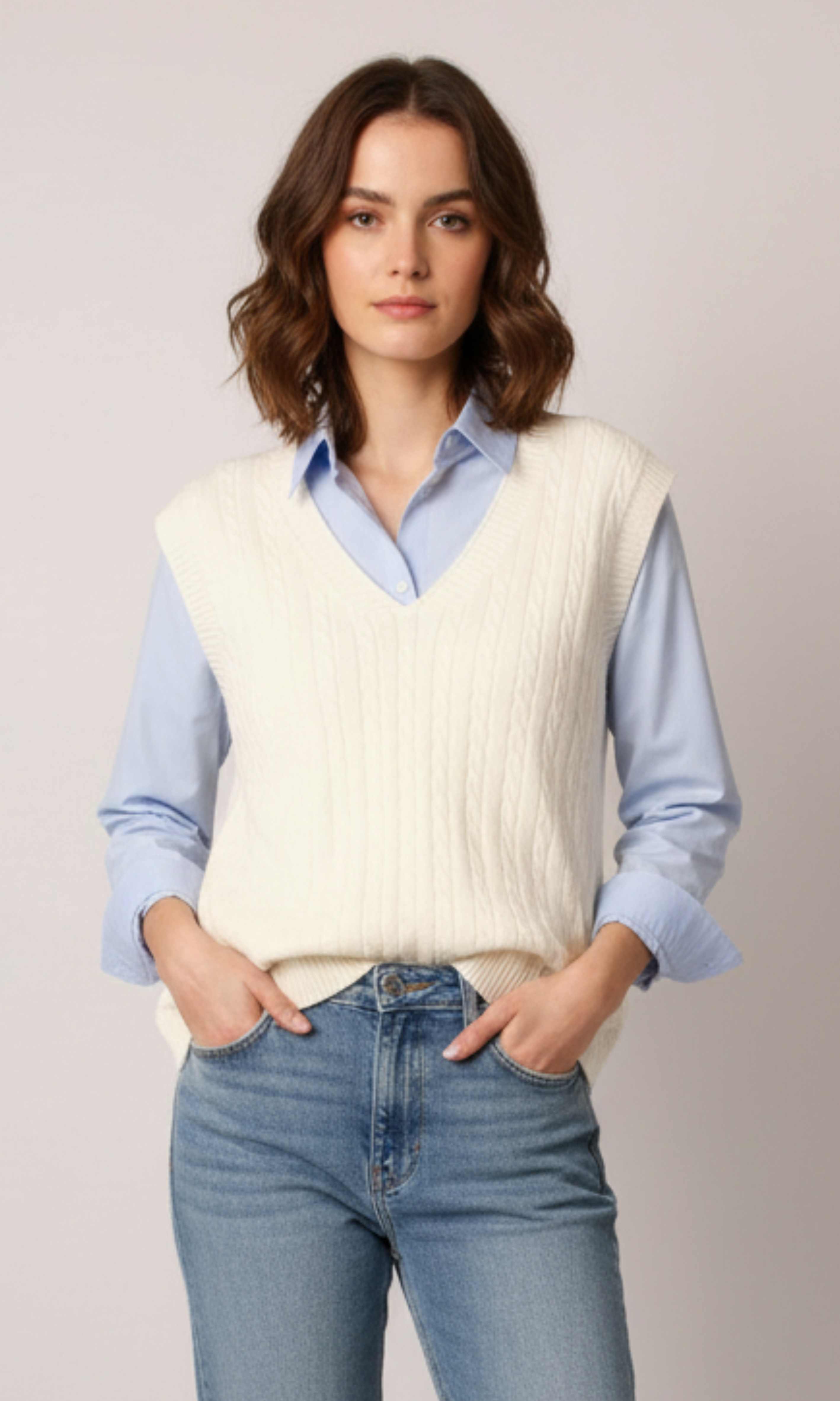 Women V-Neck Cable Knit Vest