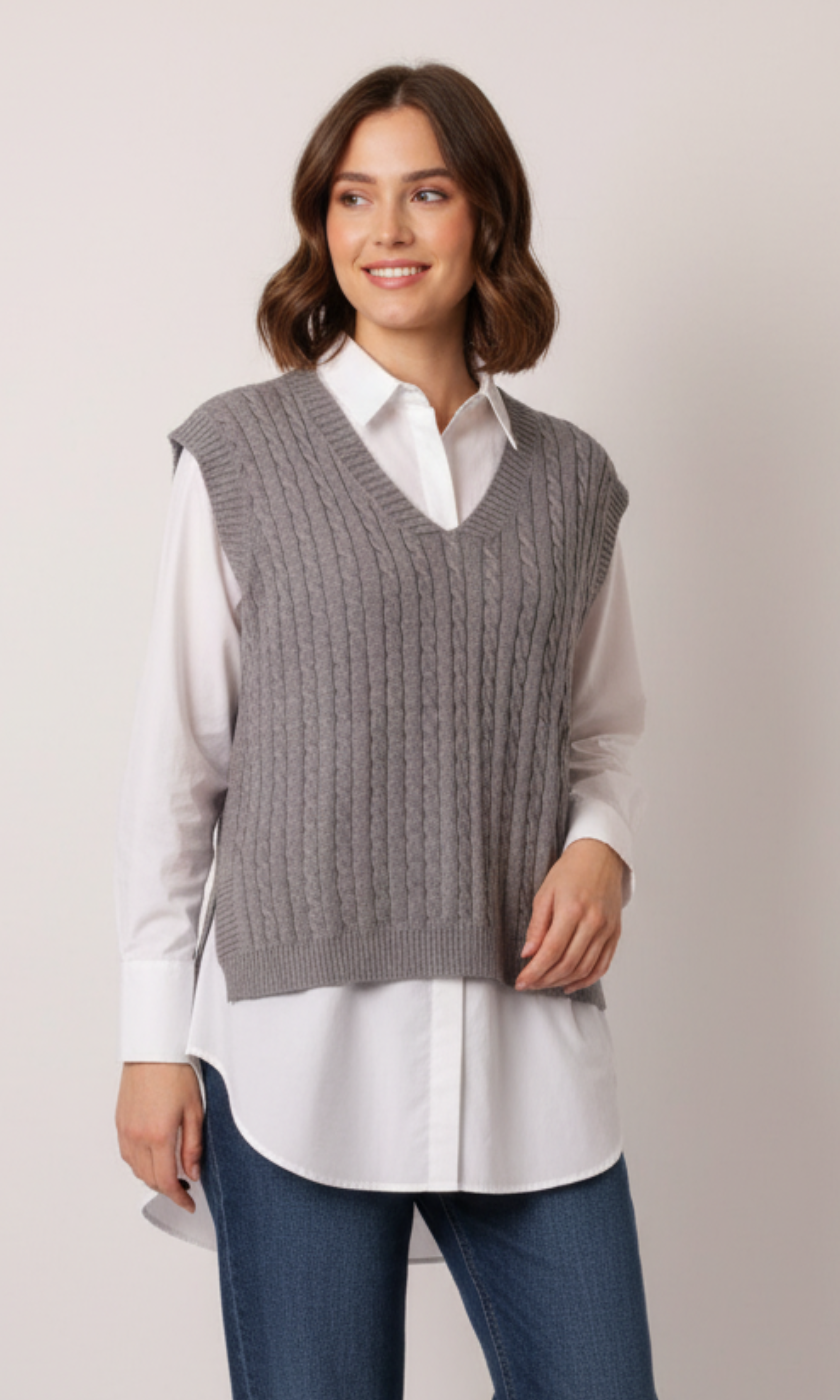 Women V-Neck Cable Knit Vest