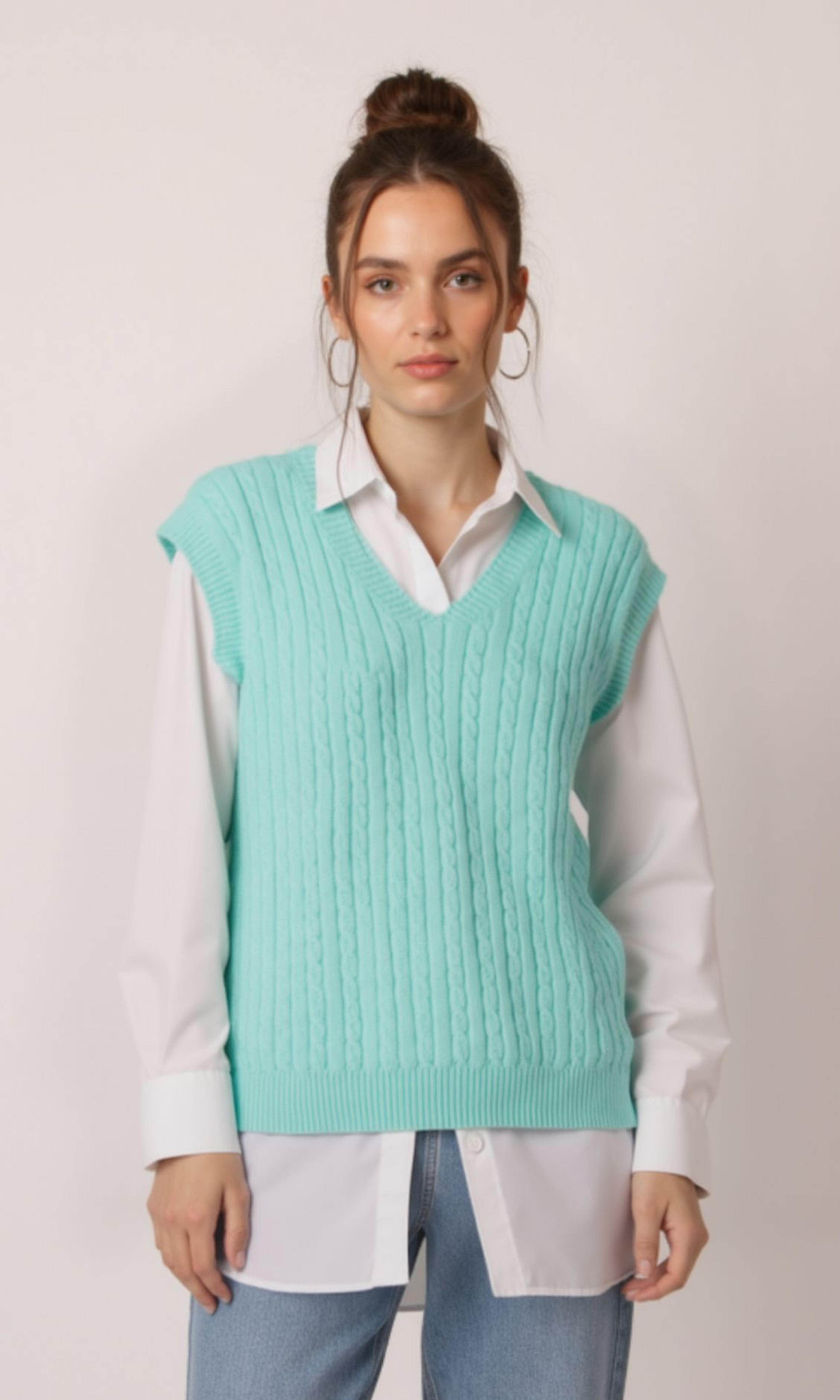 Women V-Neck Cable Knit Vest