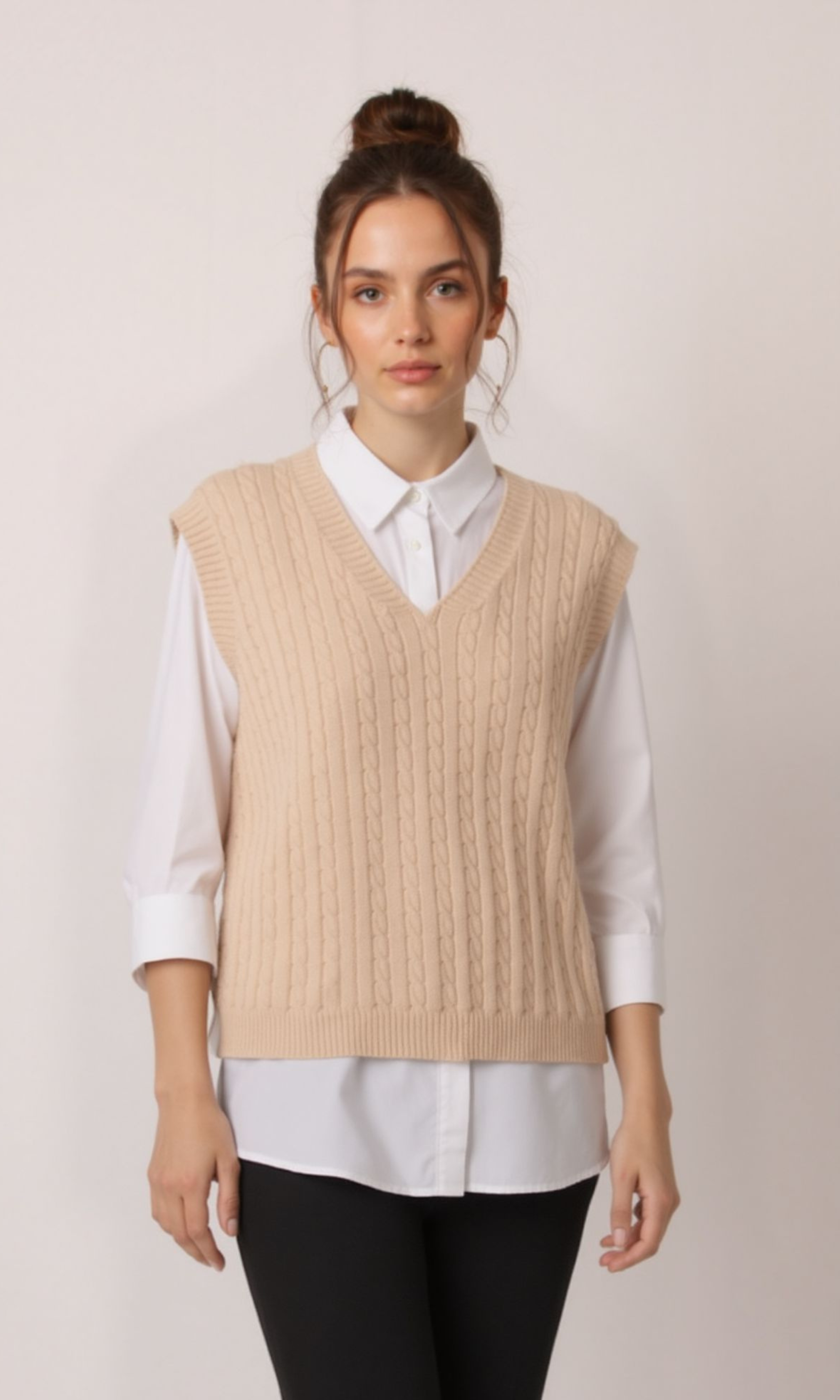 Women V-Neck Cable Knit Vest