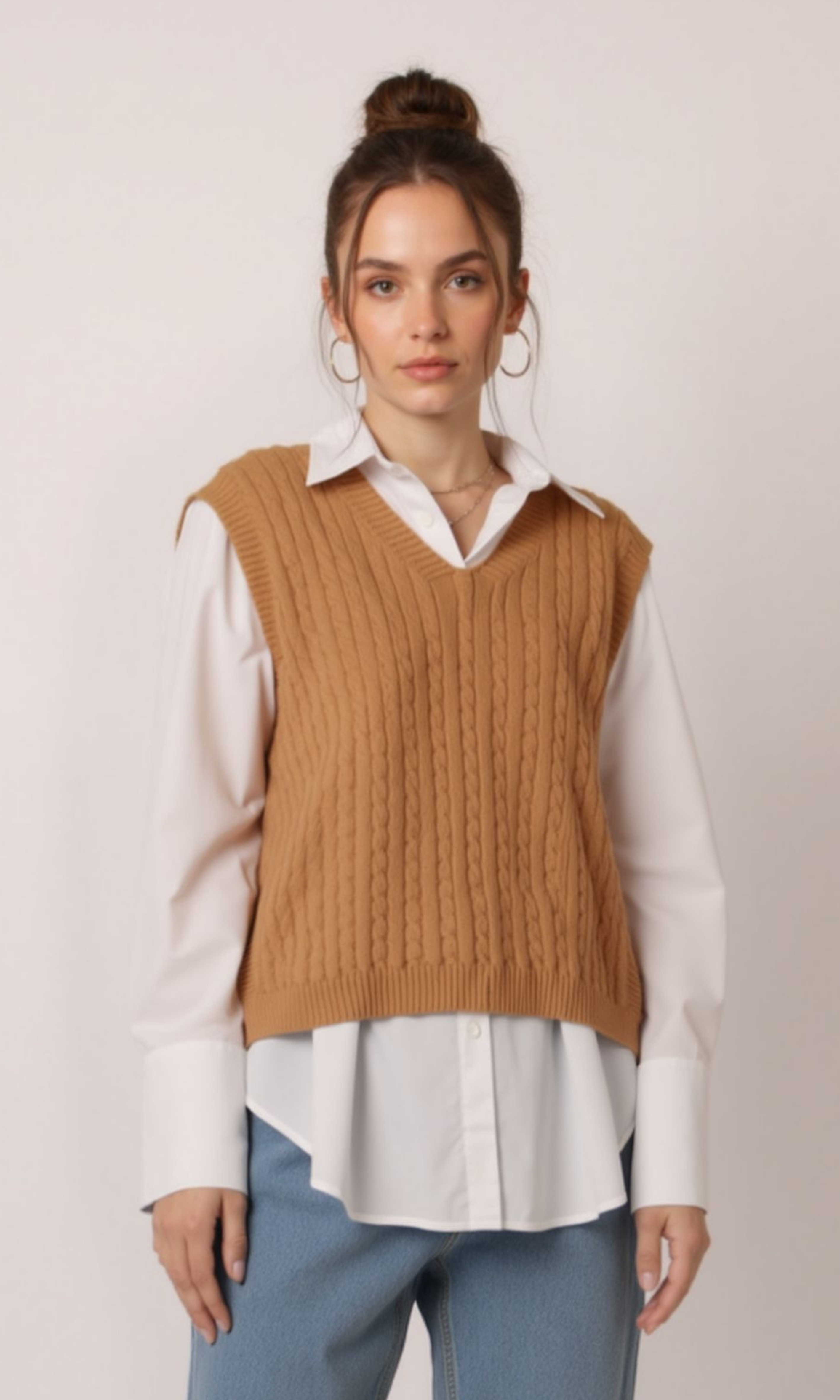 Women V-Neck Cable Knit Vest