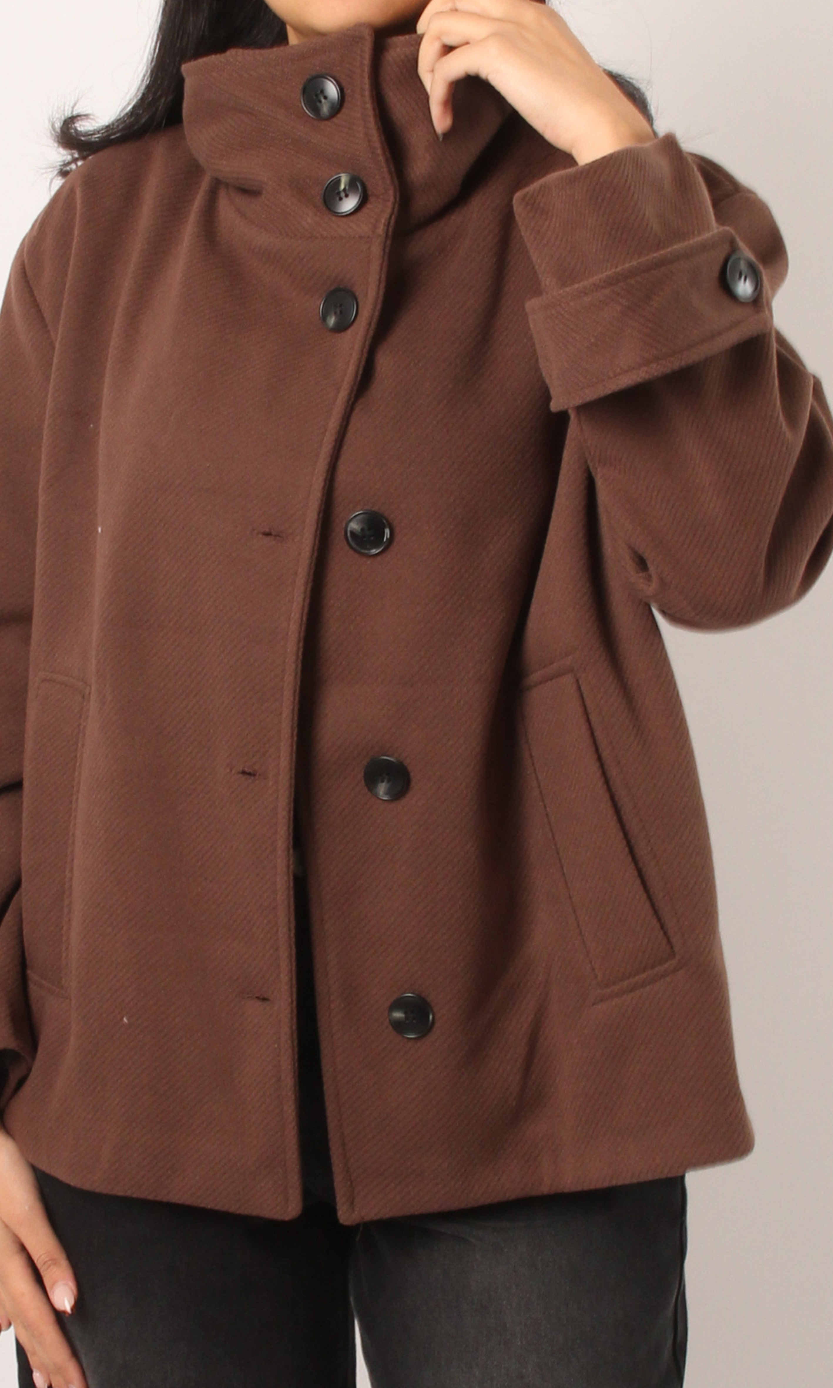 Women Melton Wool Funnel-Neck Jacket