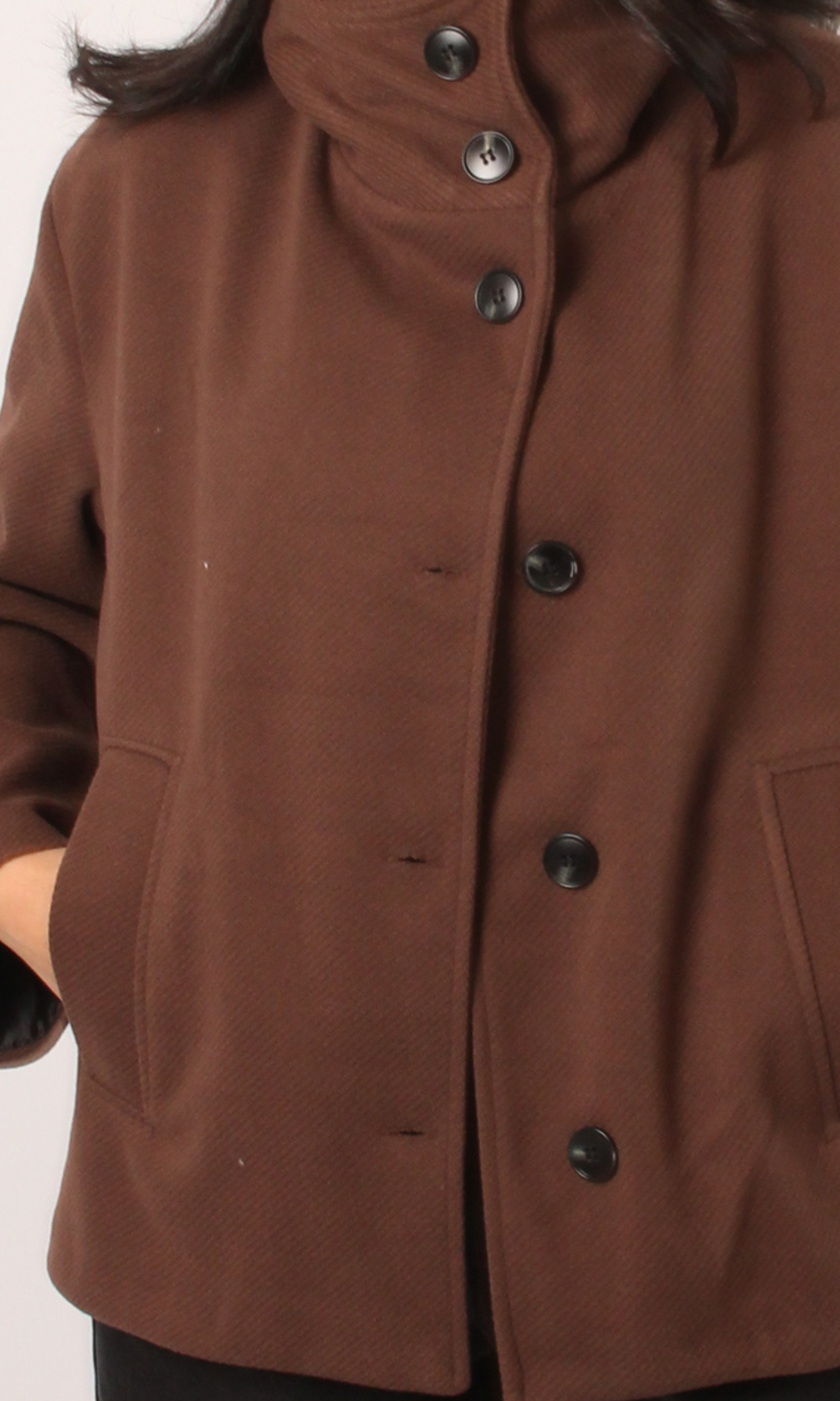 Women Melton Wool Funnel-Neck Jacket