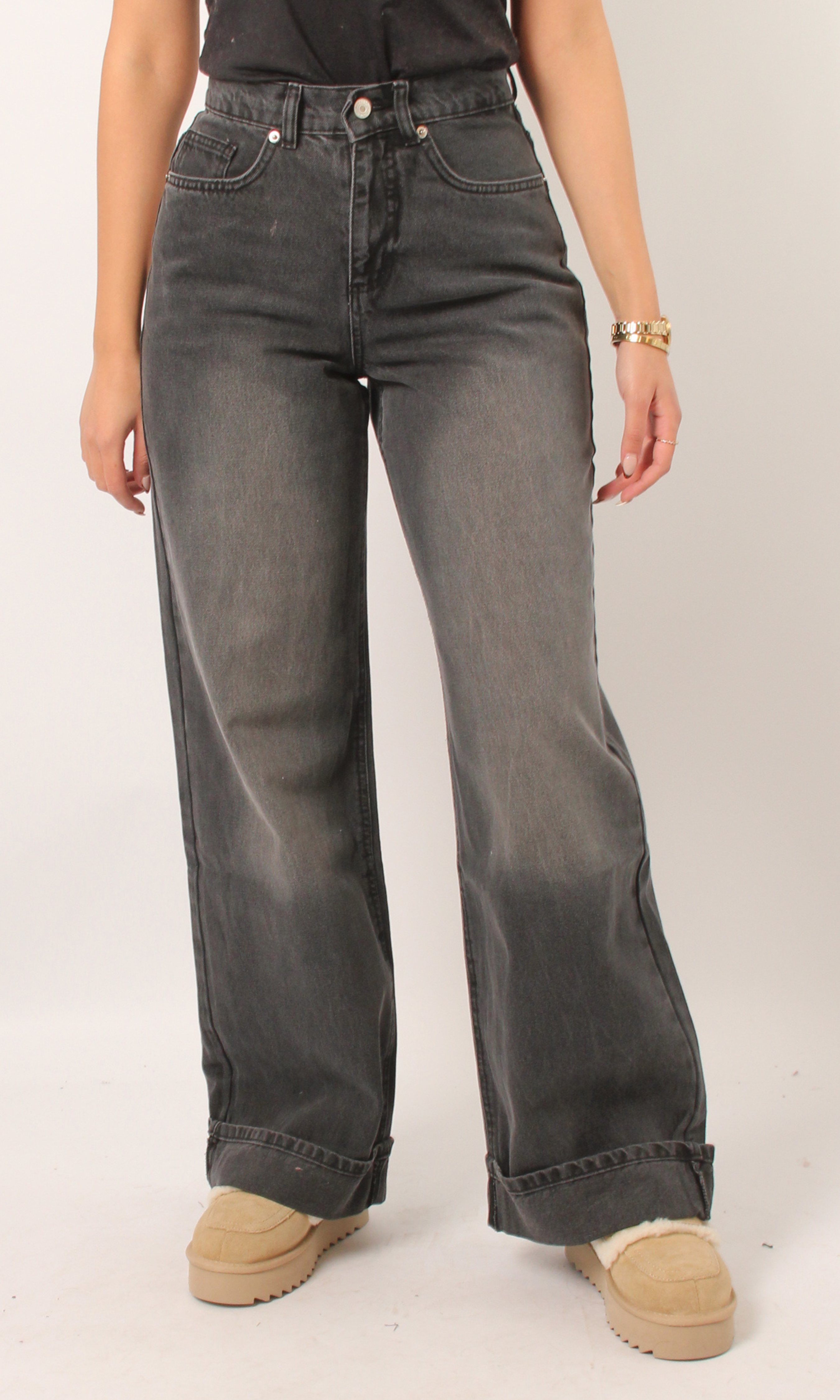 Women Cuffed Wide Leg Jeans