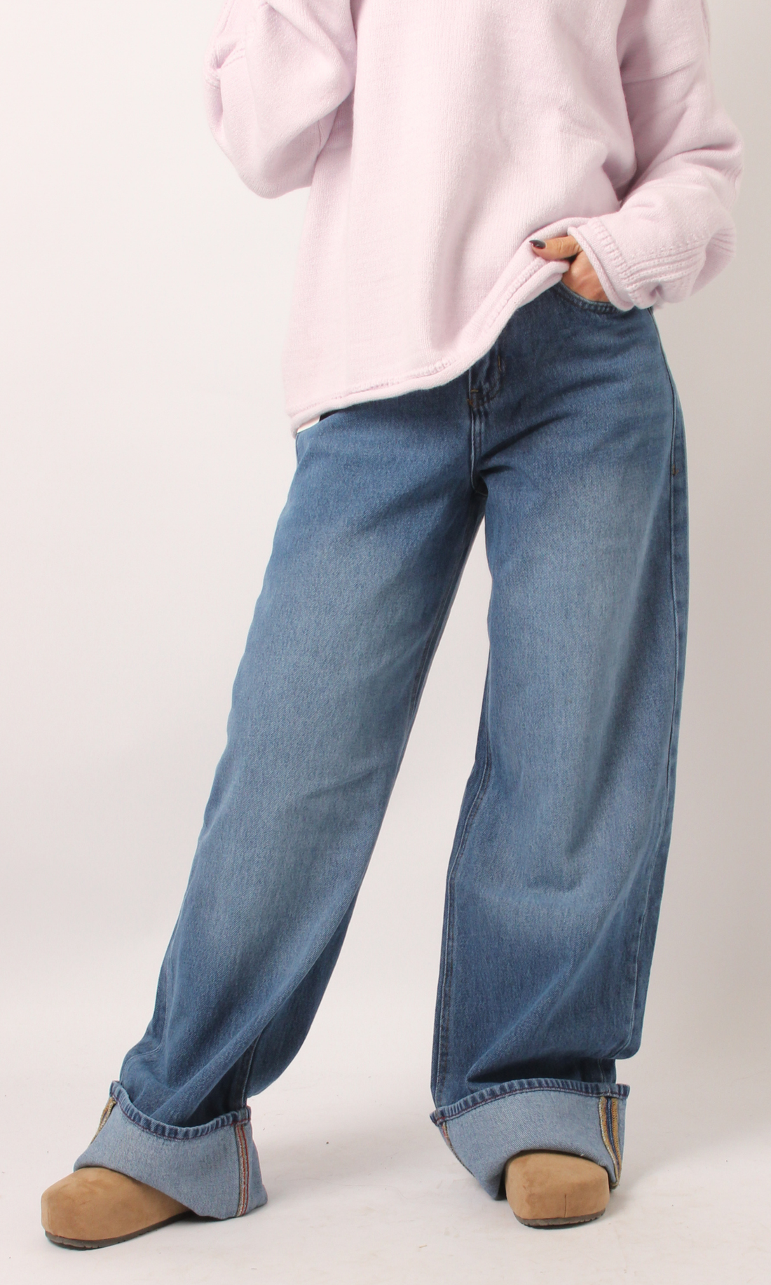 Women Cuffed Wide Leg Jeans