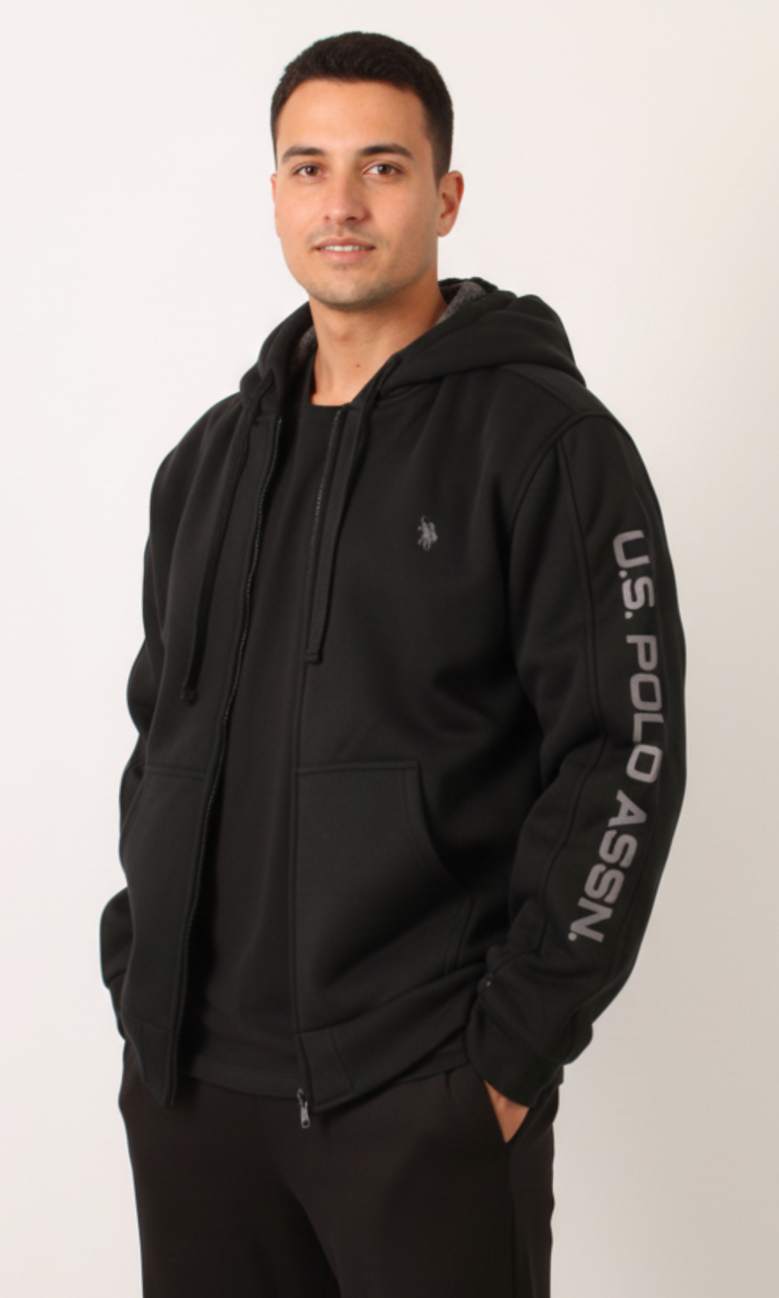 Men PRL Zip Hoodie Jacket Sherpa Lined Hoodie