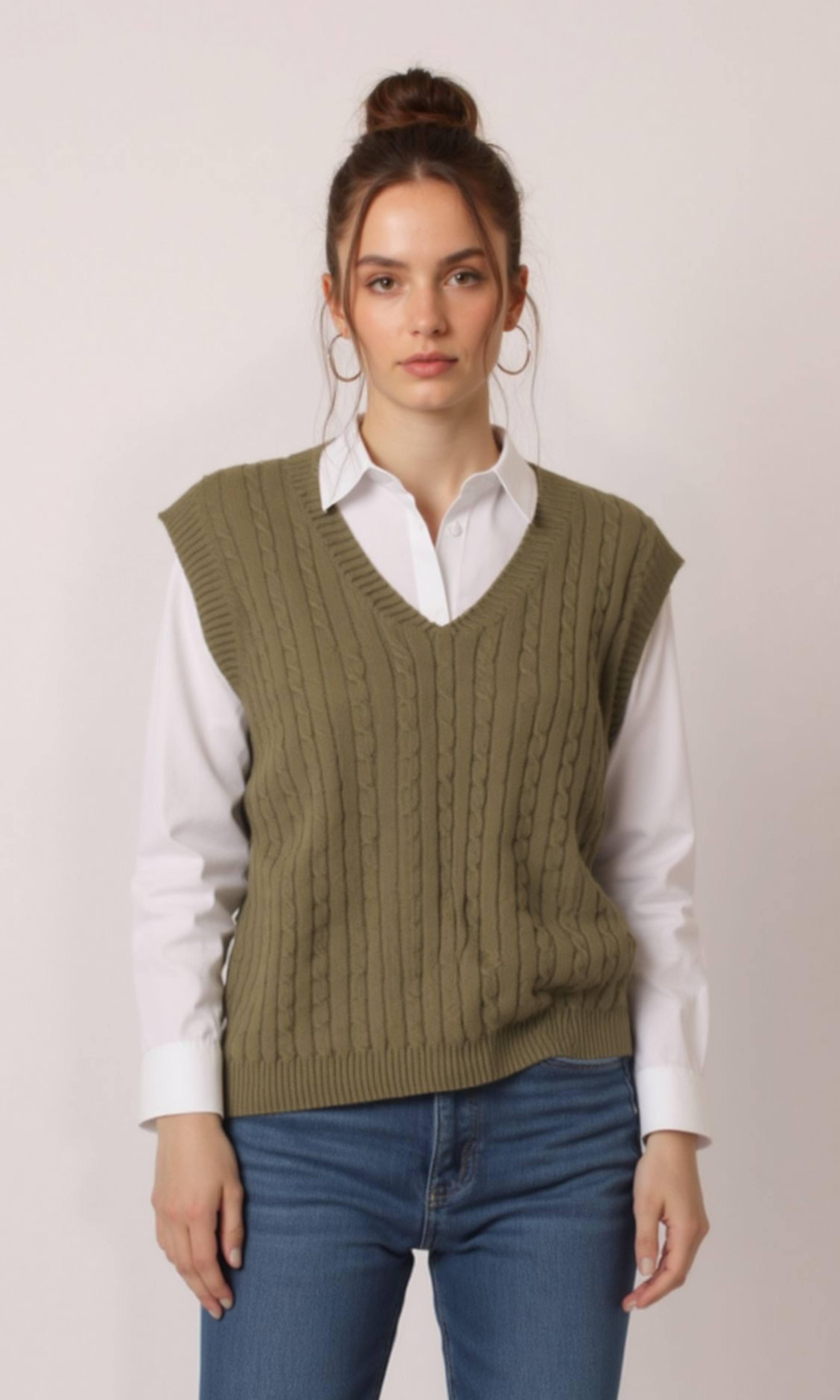 Women V-Neck Cable Knit Vest
