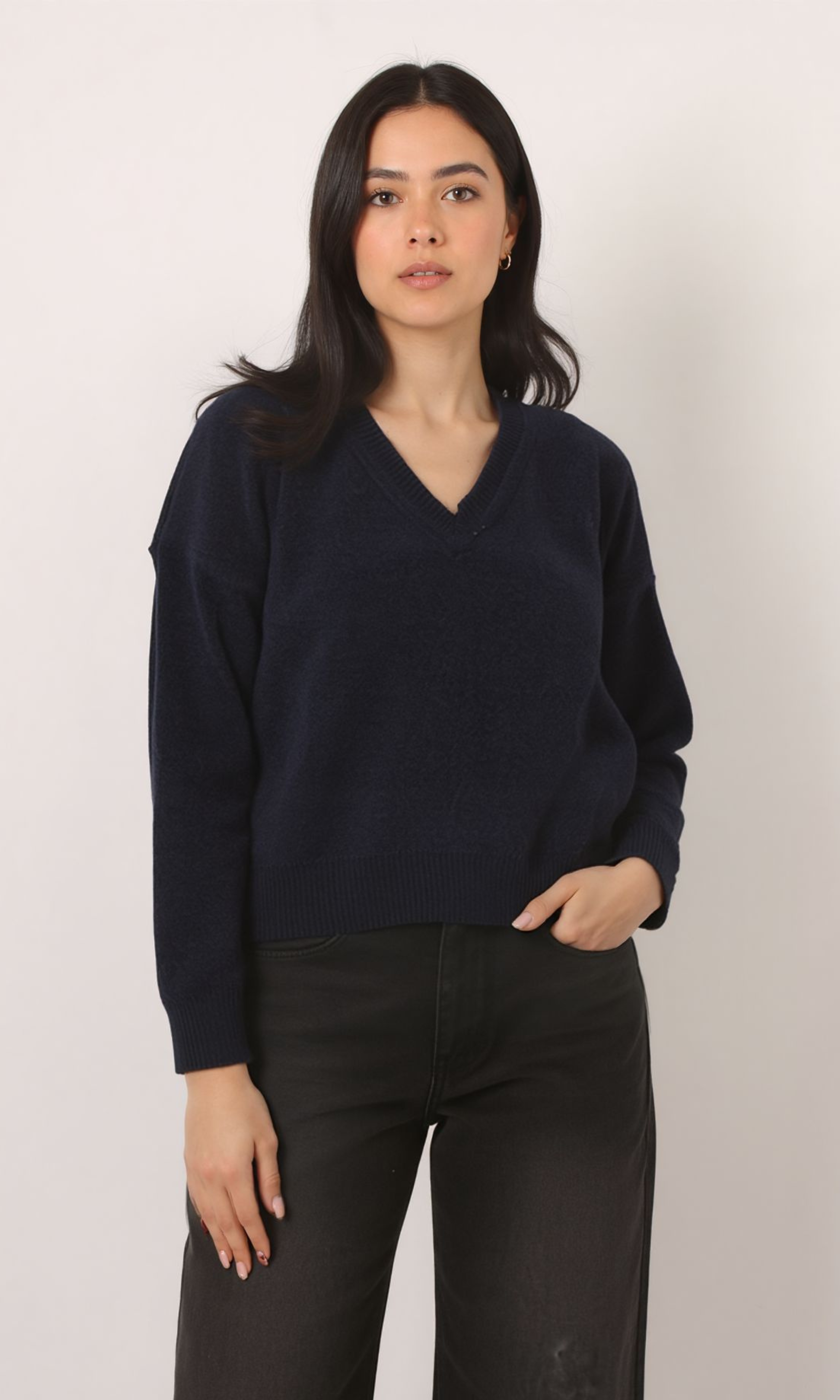 Women Crop V-Neck Velvet Basic Sweater