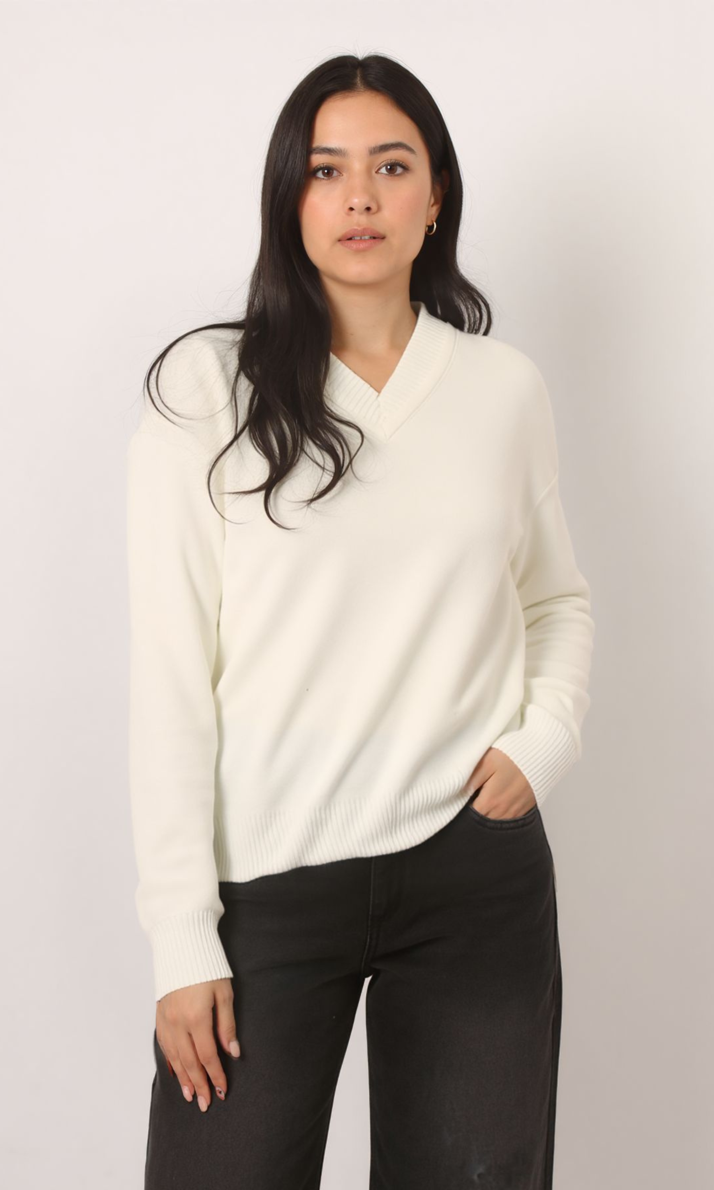 Women Crop V-Neck Velvet Basic Sweater