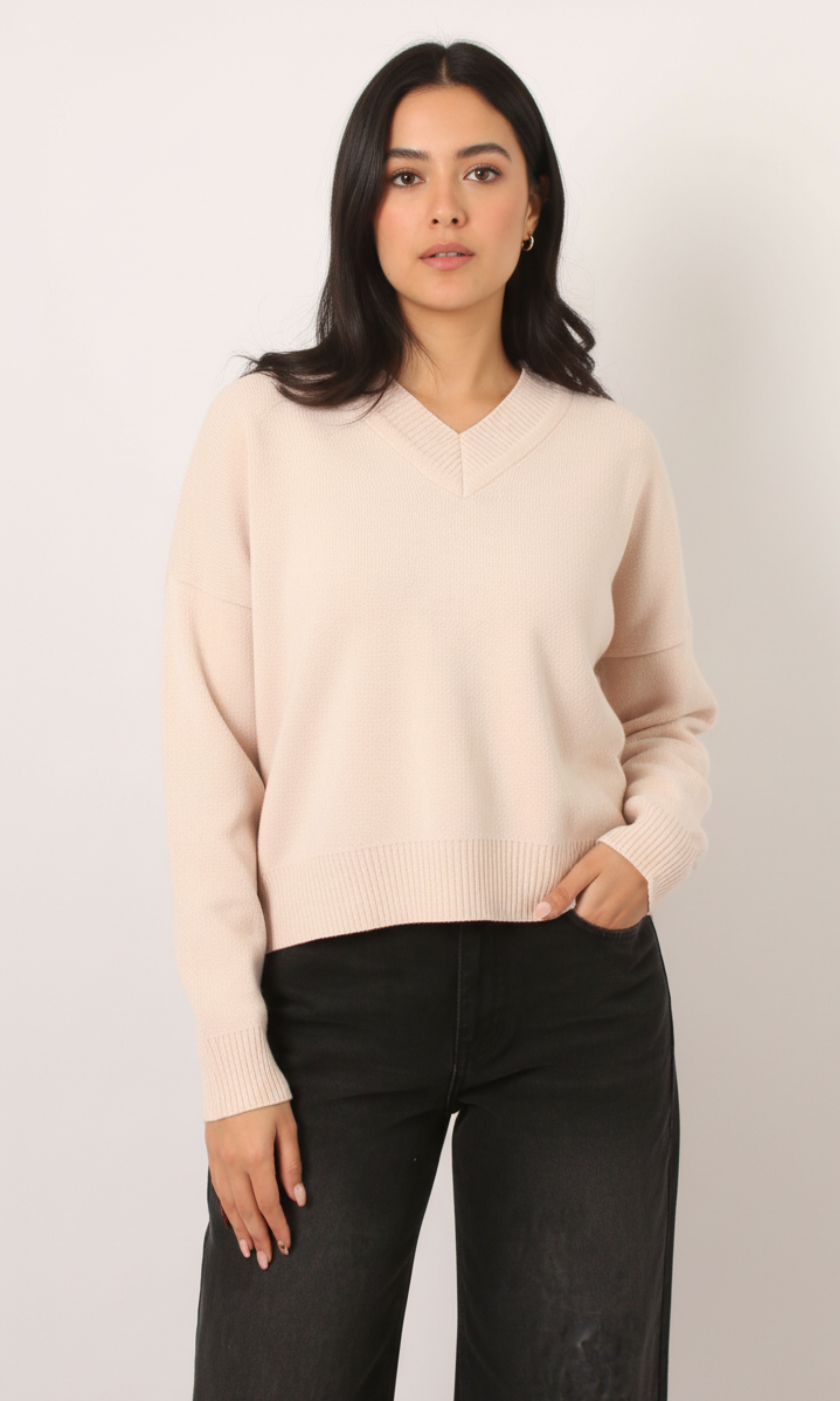 Women Crop V-Neck Velvet Basic Sweater
