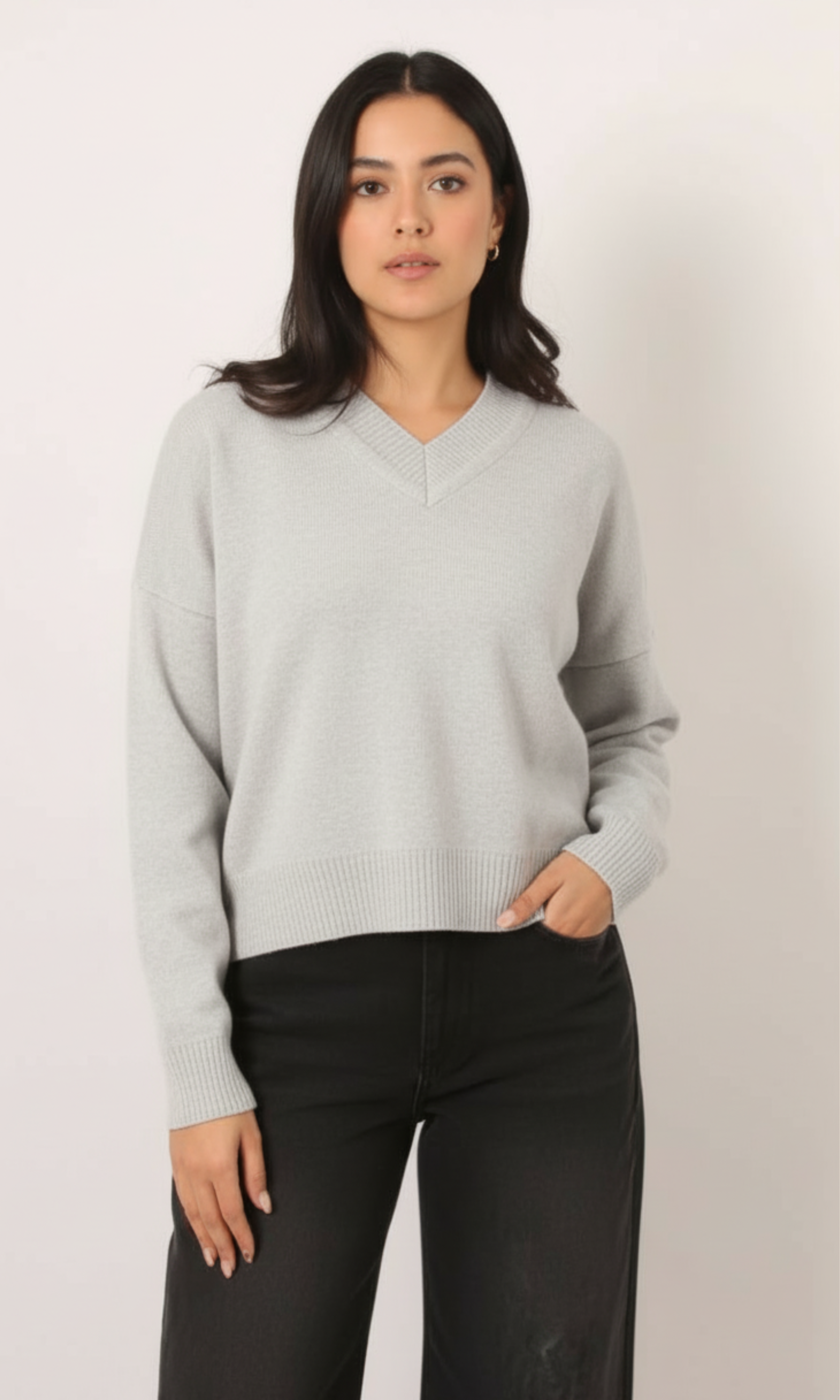 Women Crop V-Neck Velvet Basic Sweater