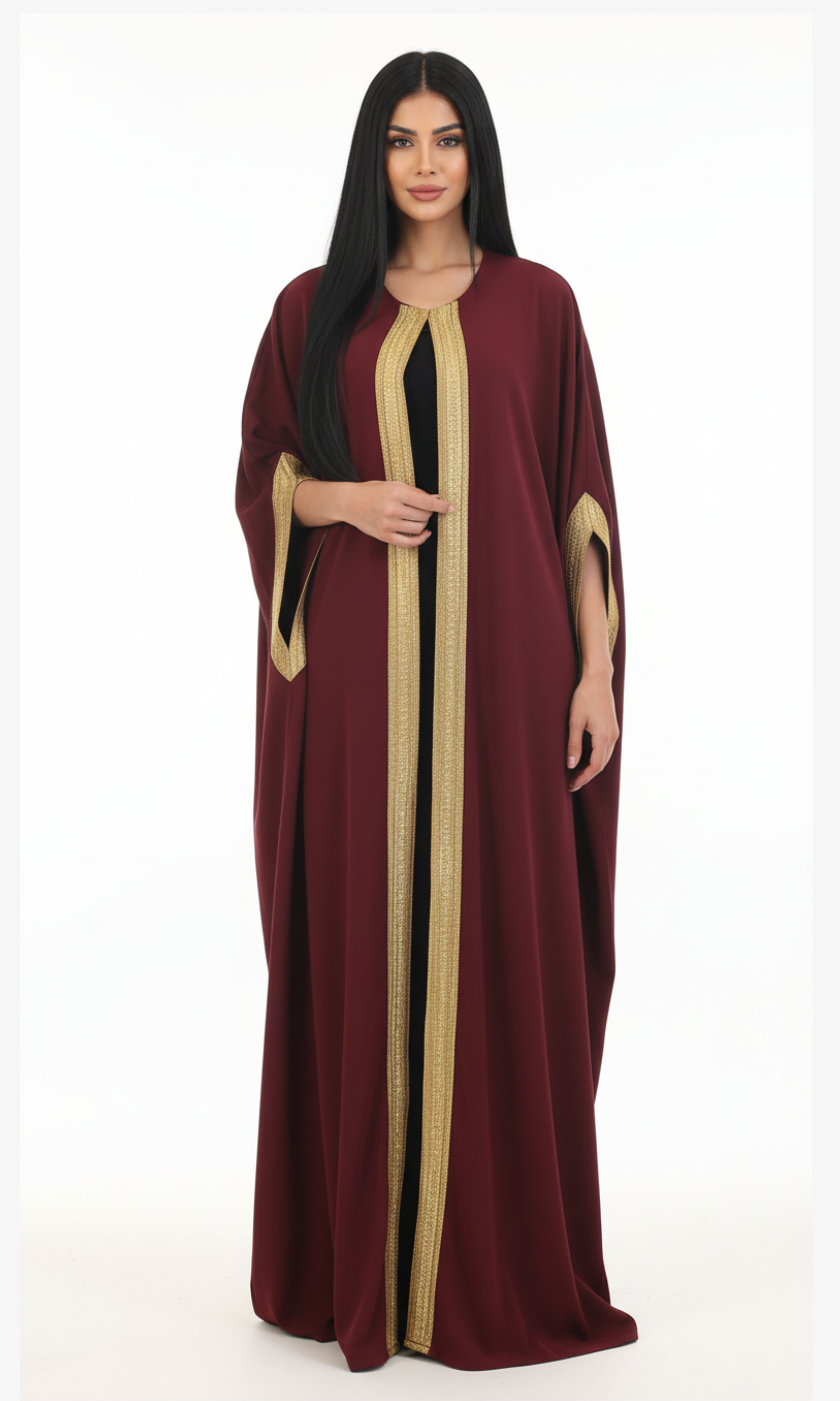 Women Abaya Gold Sleeve (Burgundy)