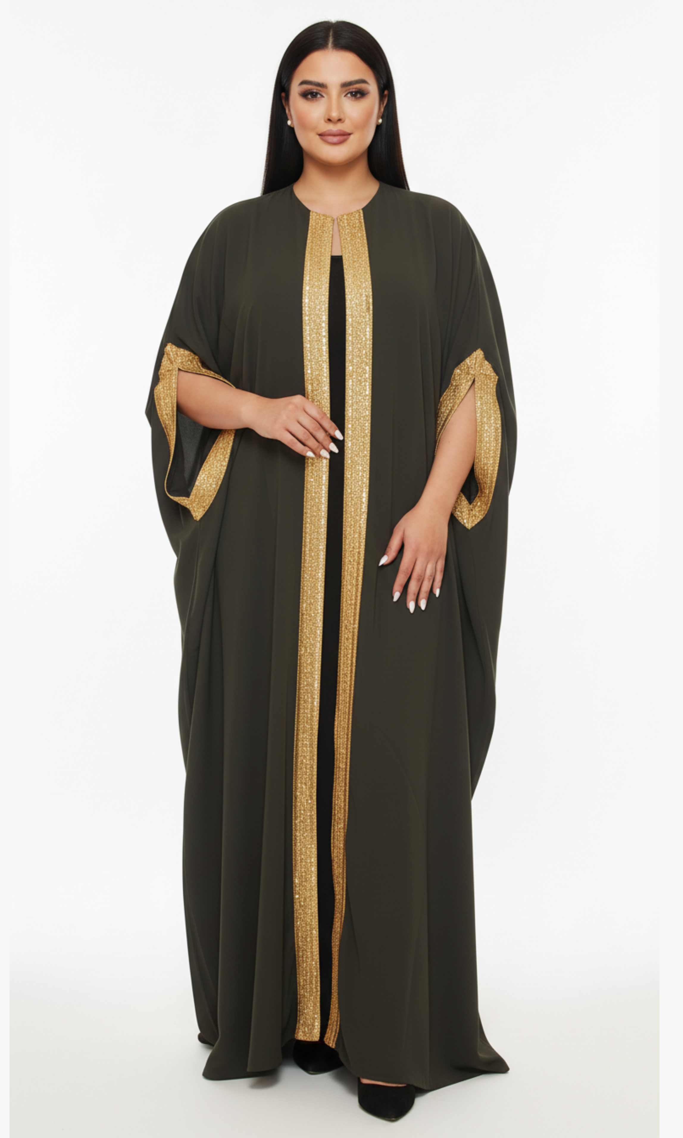 Women Abaya Gold Sleeve (Oil Green)