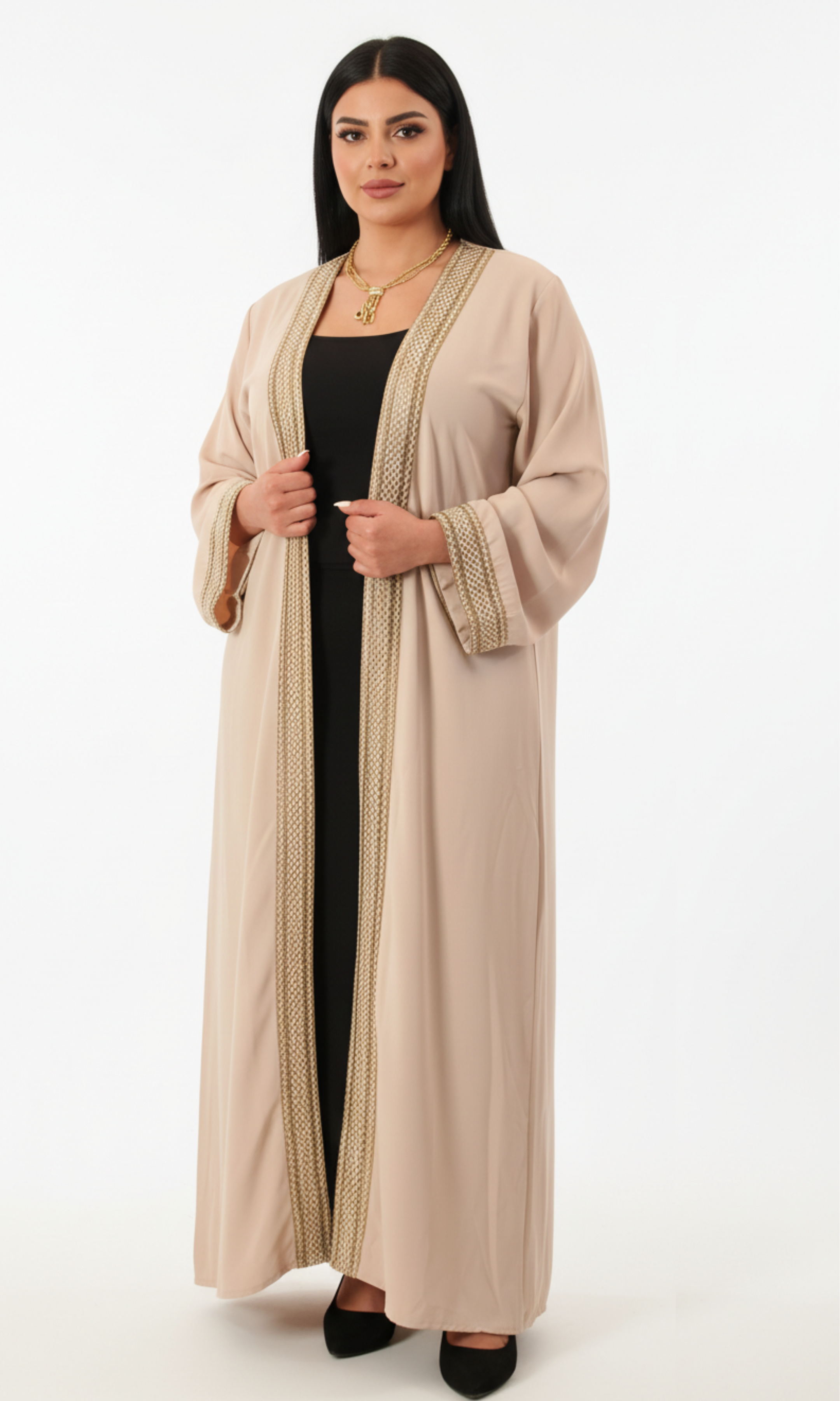 Women Long Cardigan With Tape (Beige)