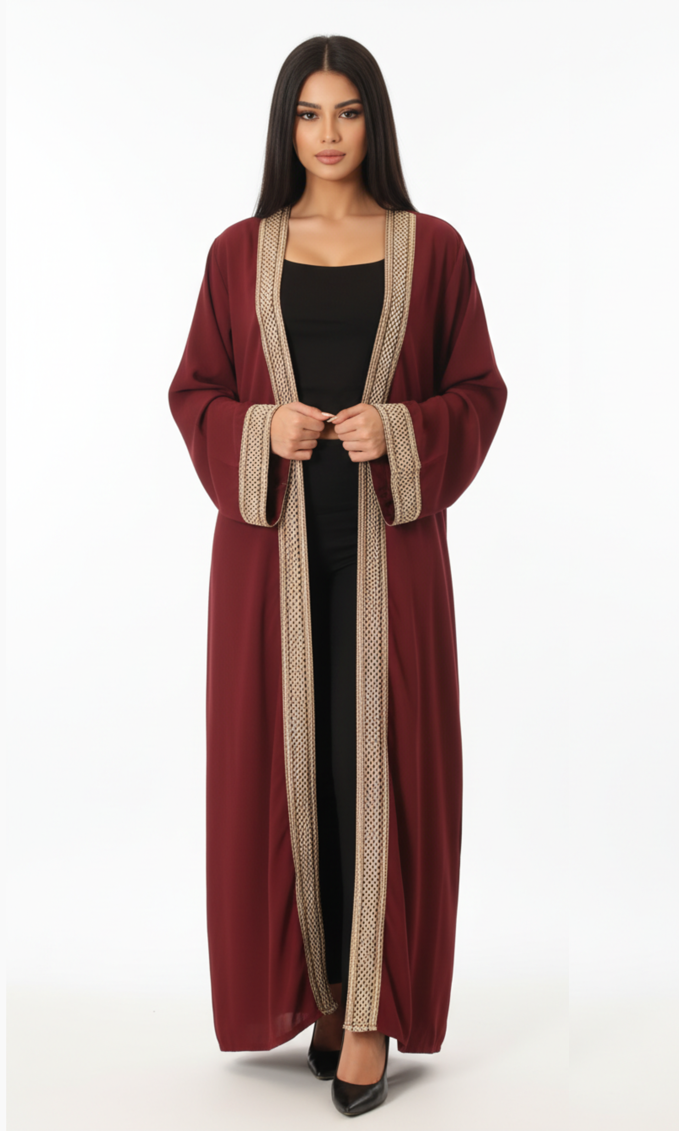 Women Long Cardigan With Tape (Burgundy)