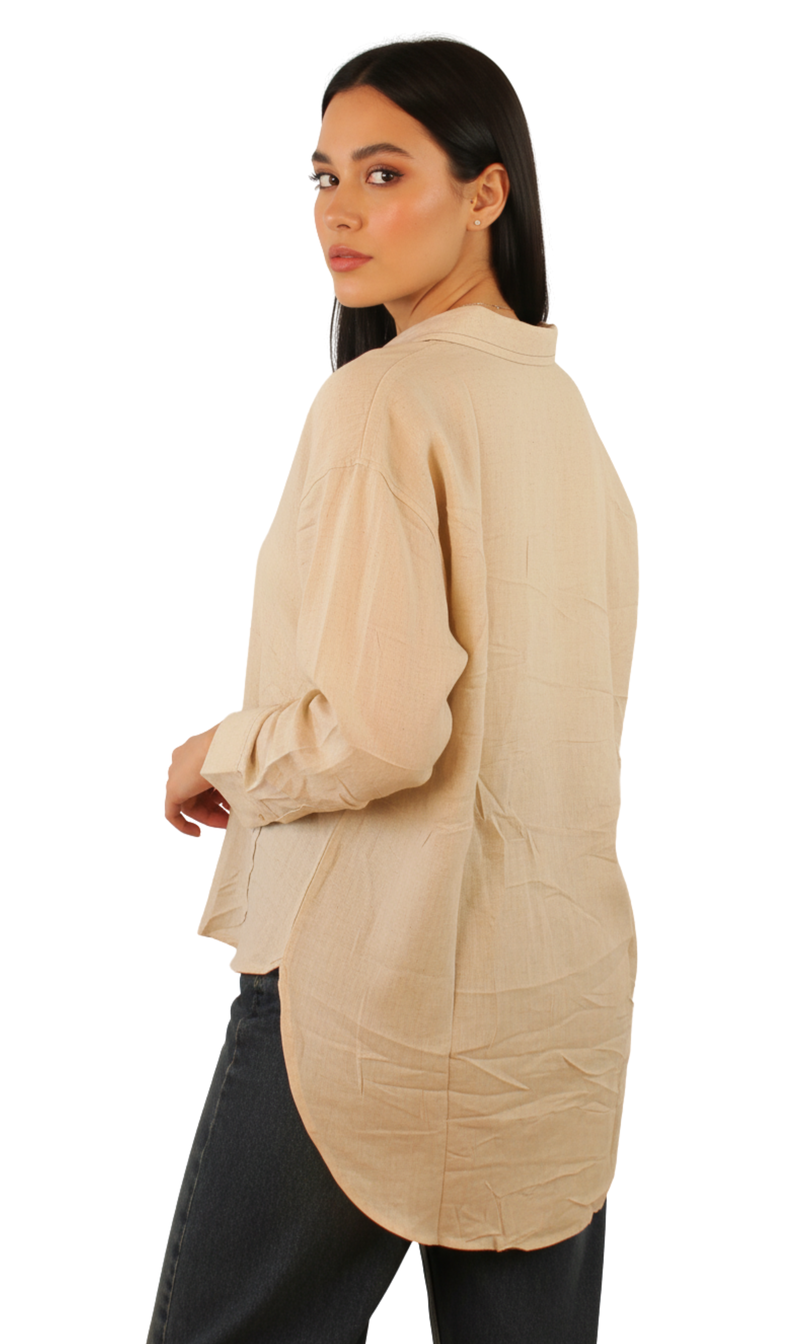 Women Linen Blend Shirt -Loose Fit