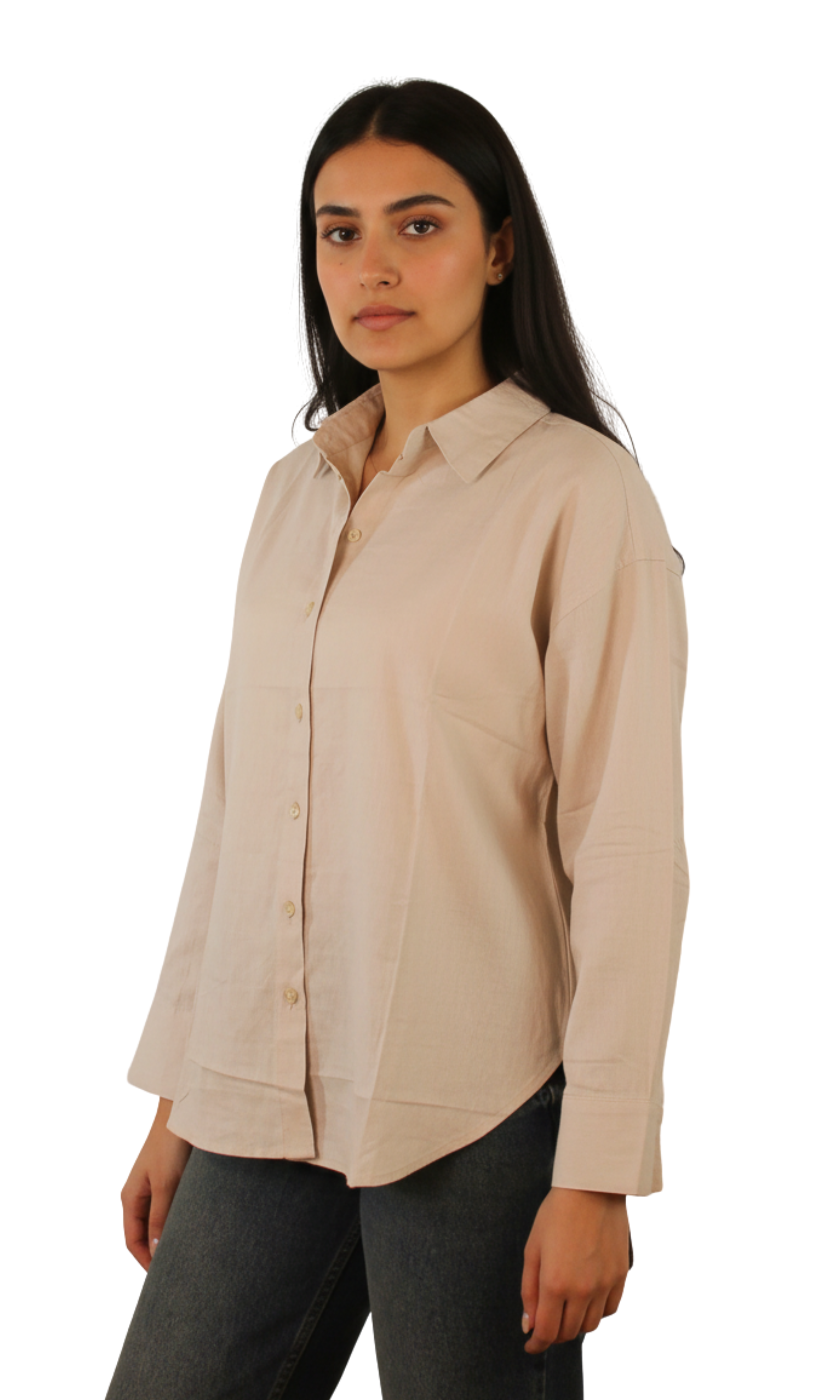 Women Linen Blend Shirt -Loose Fit