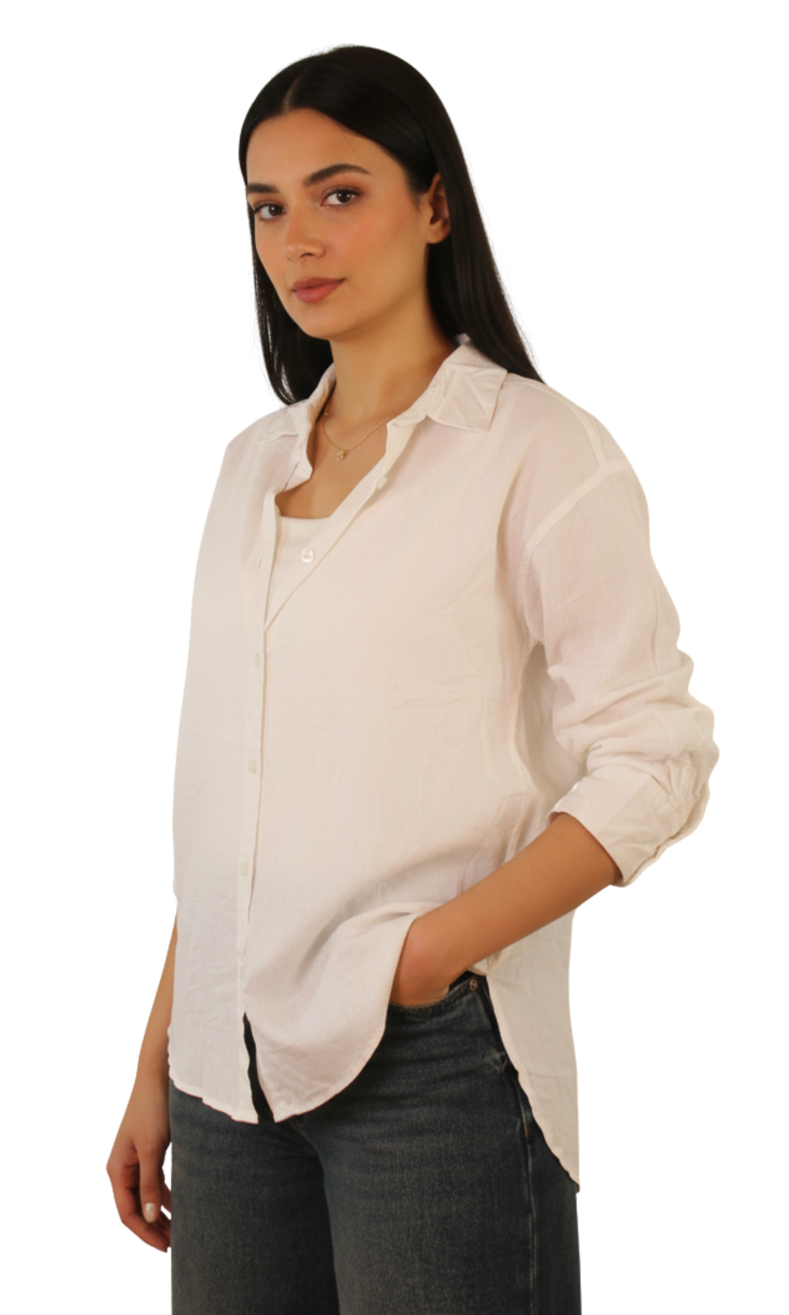 Women Linen Blend Shirt -Loose Fit