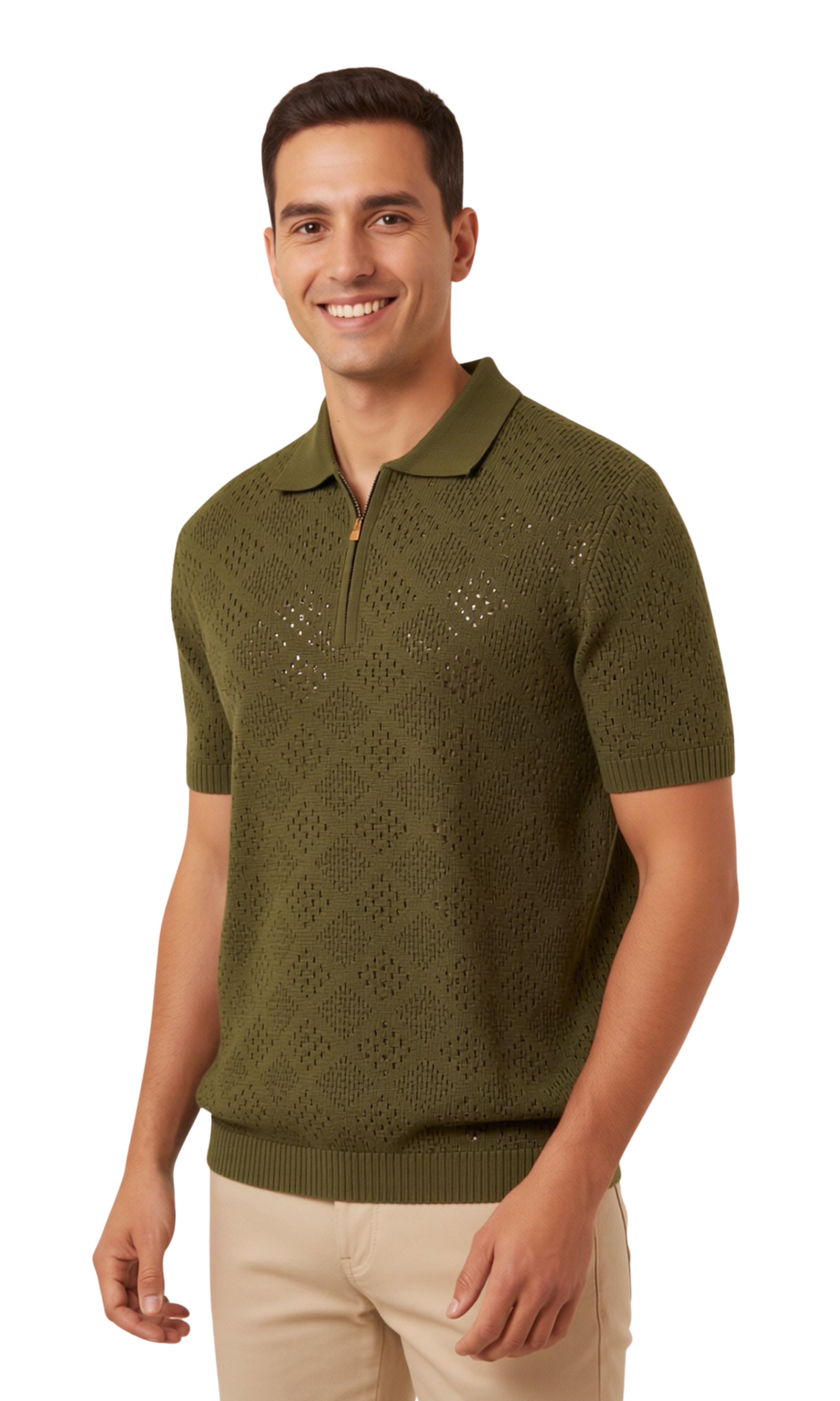 Men Knitted Quarter-Zip Polo Shirt