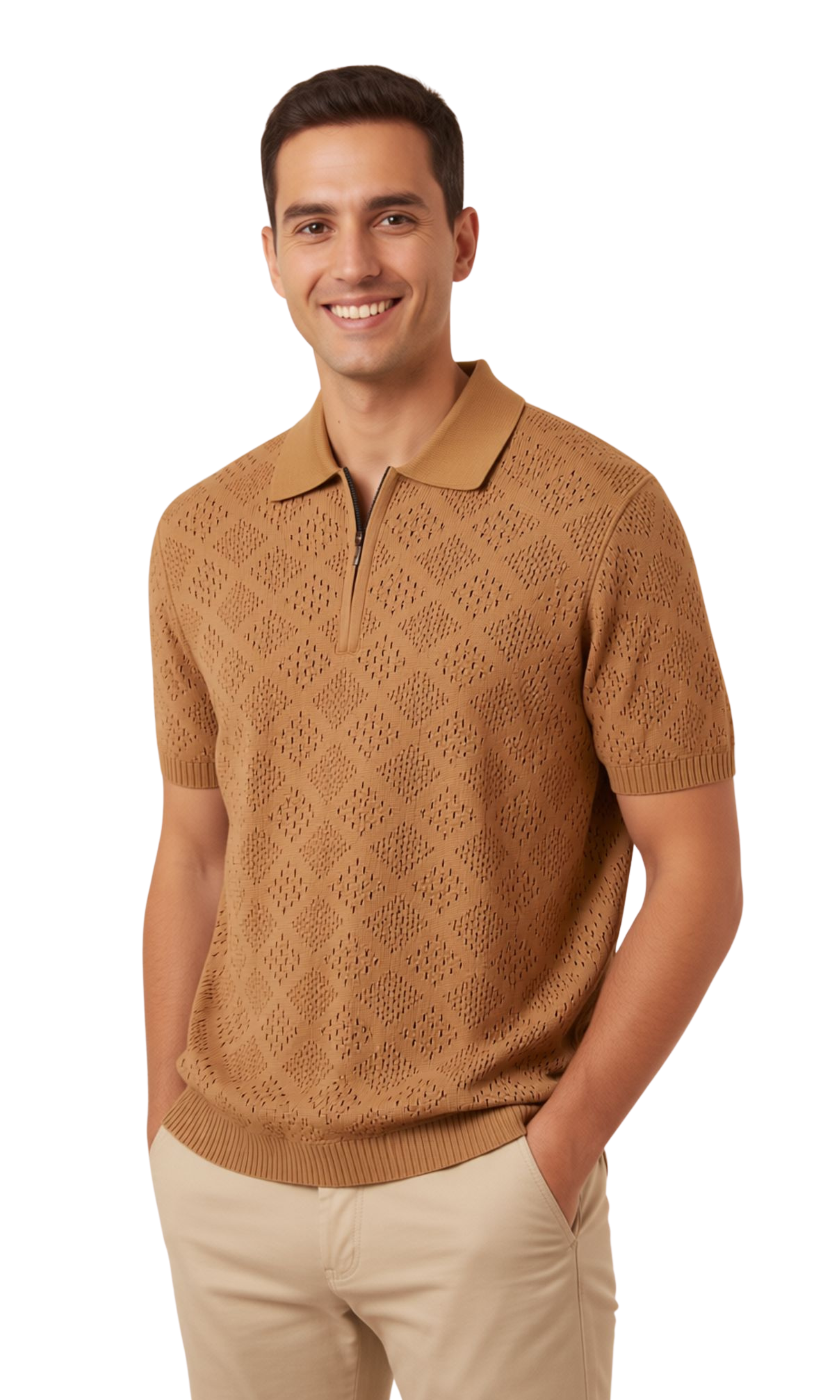 Men Knitted Quarter-Zip Polo Shirt