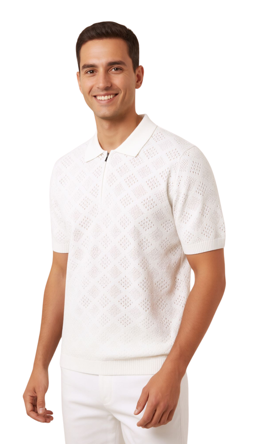 Men Knitted Quarter-Zip Polo Shirt