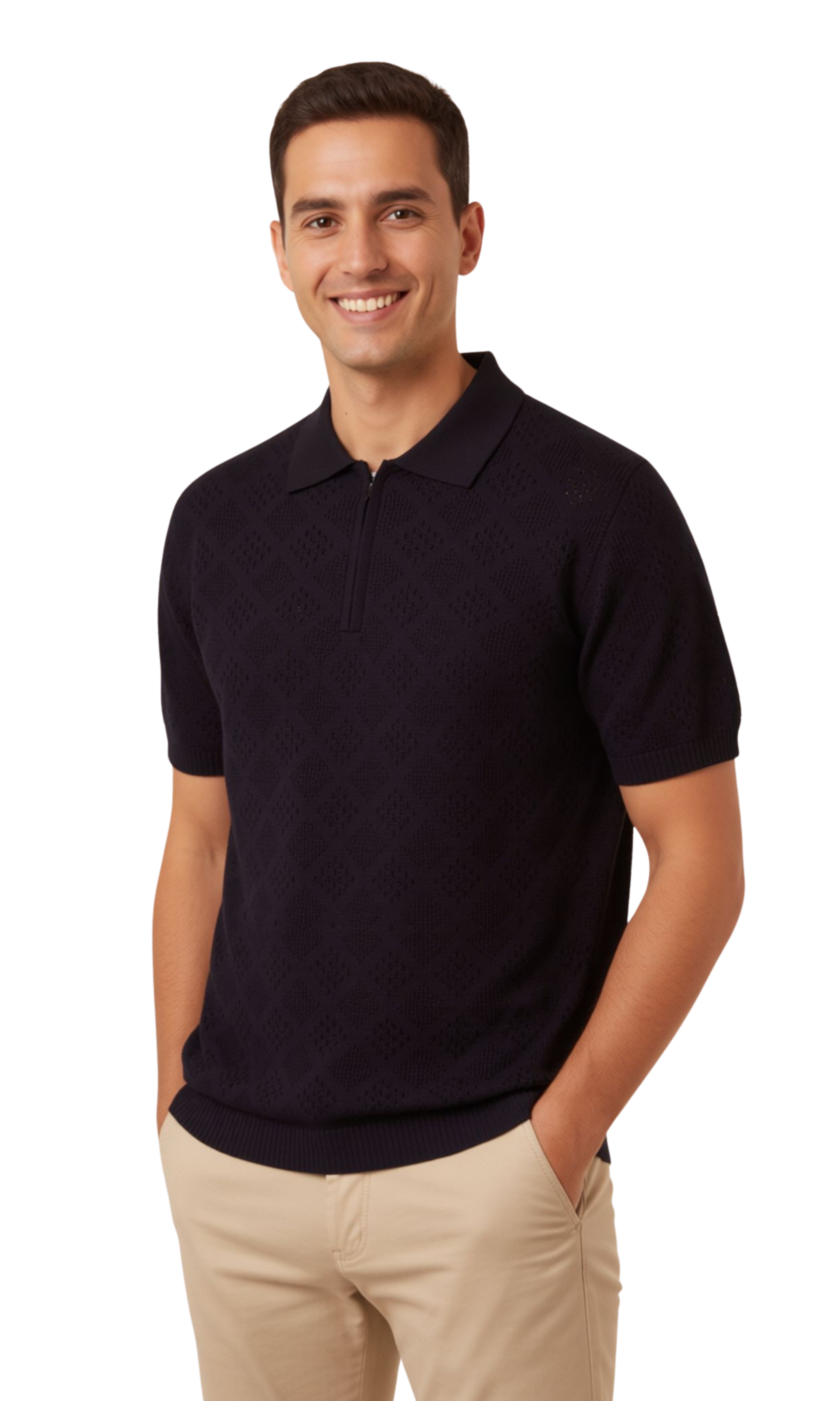 Men Knitted Quarter-Zip Polo Shirt