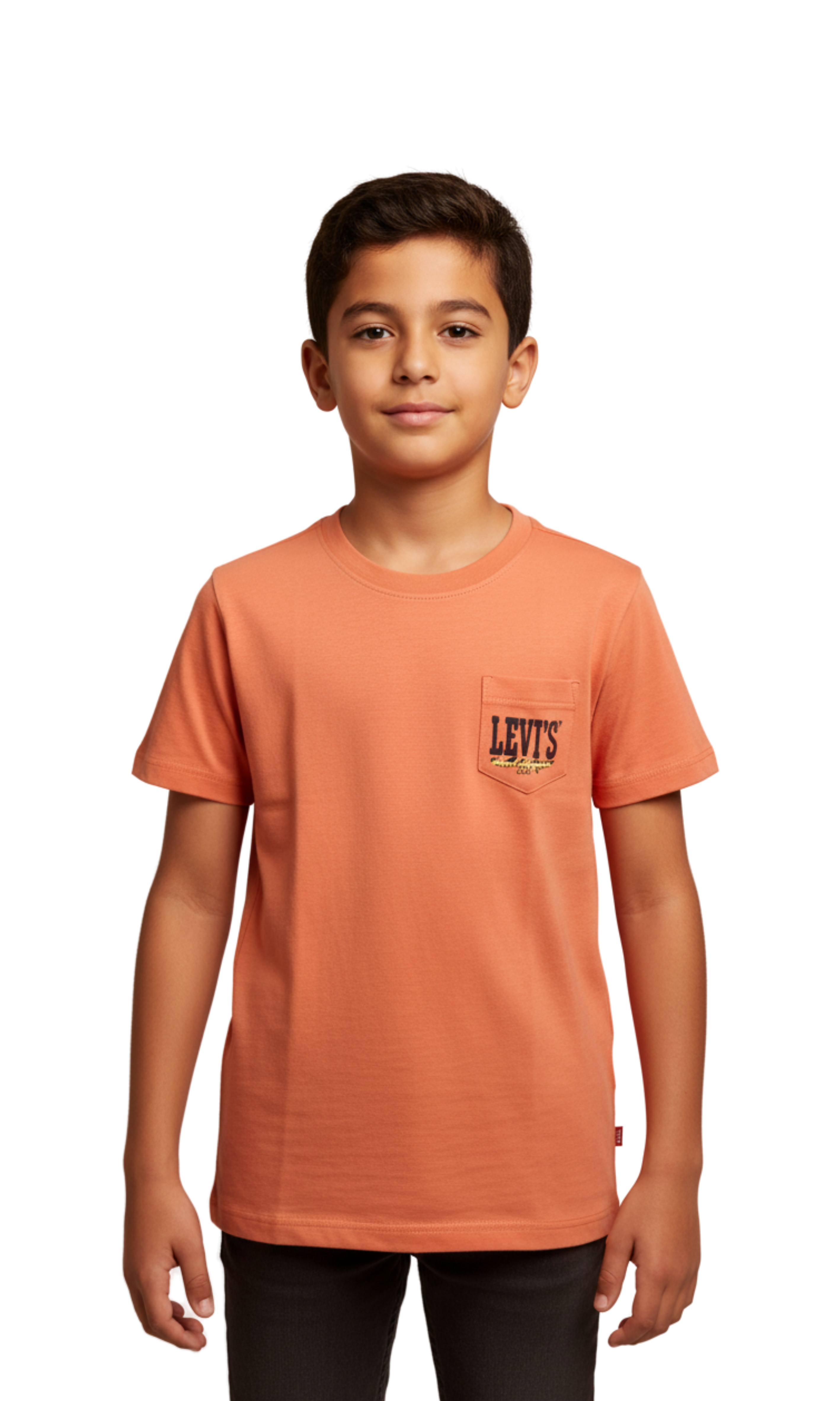 Kids Crew Neck T-Shirt - Chest pocket (Orange)