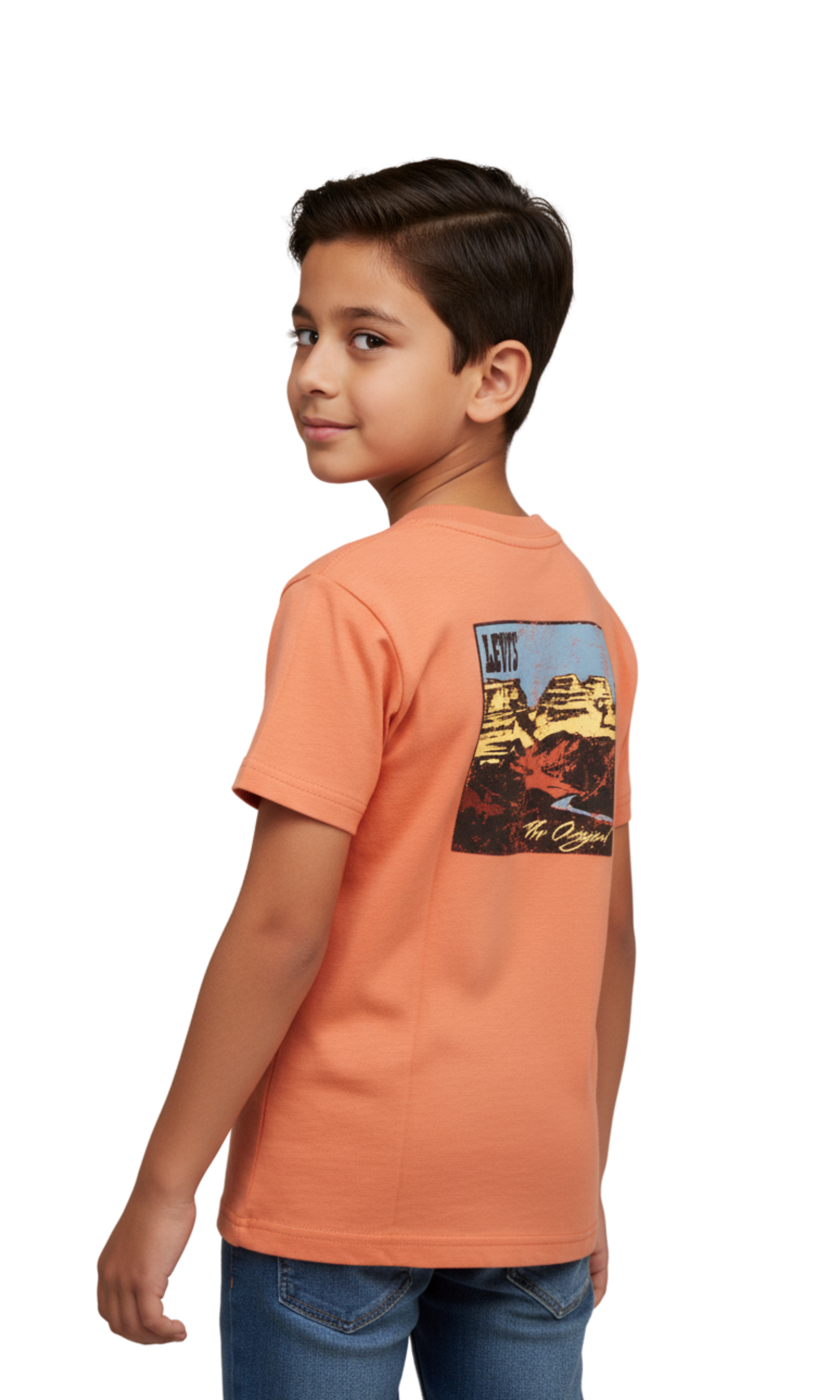 Kids Crew Neck T-Shirt - Chest pocket (Orange)