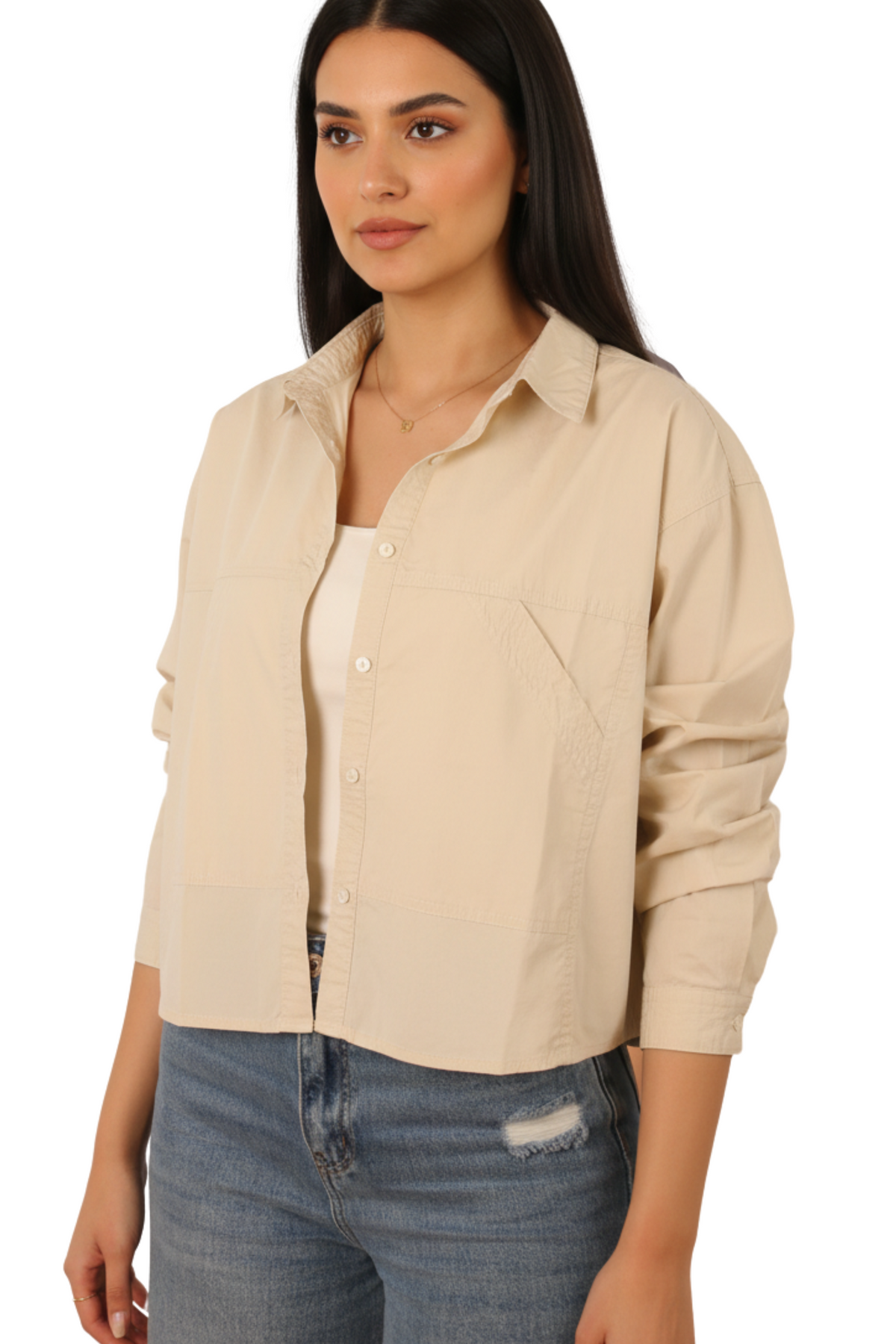 Women Cropped Shirt - Front Pockets