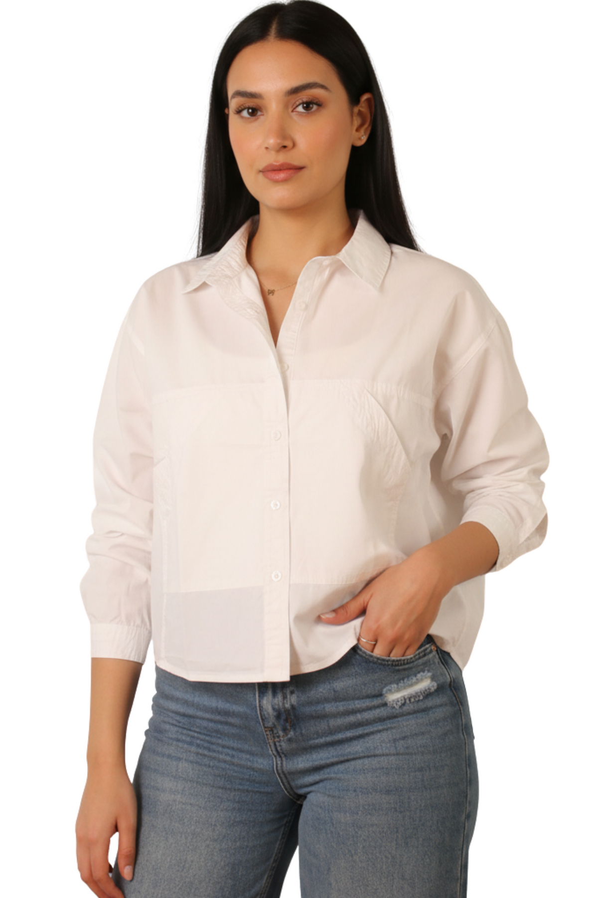 Women Cropped Shirt - Front Pockets