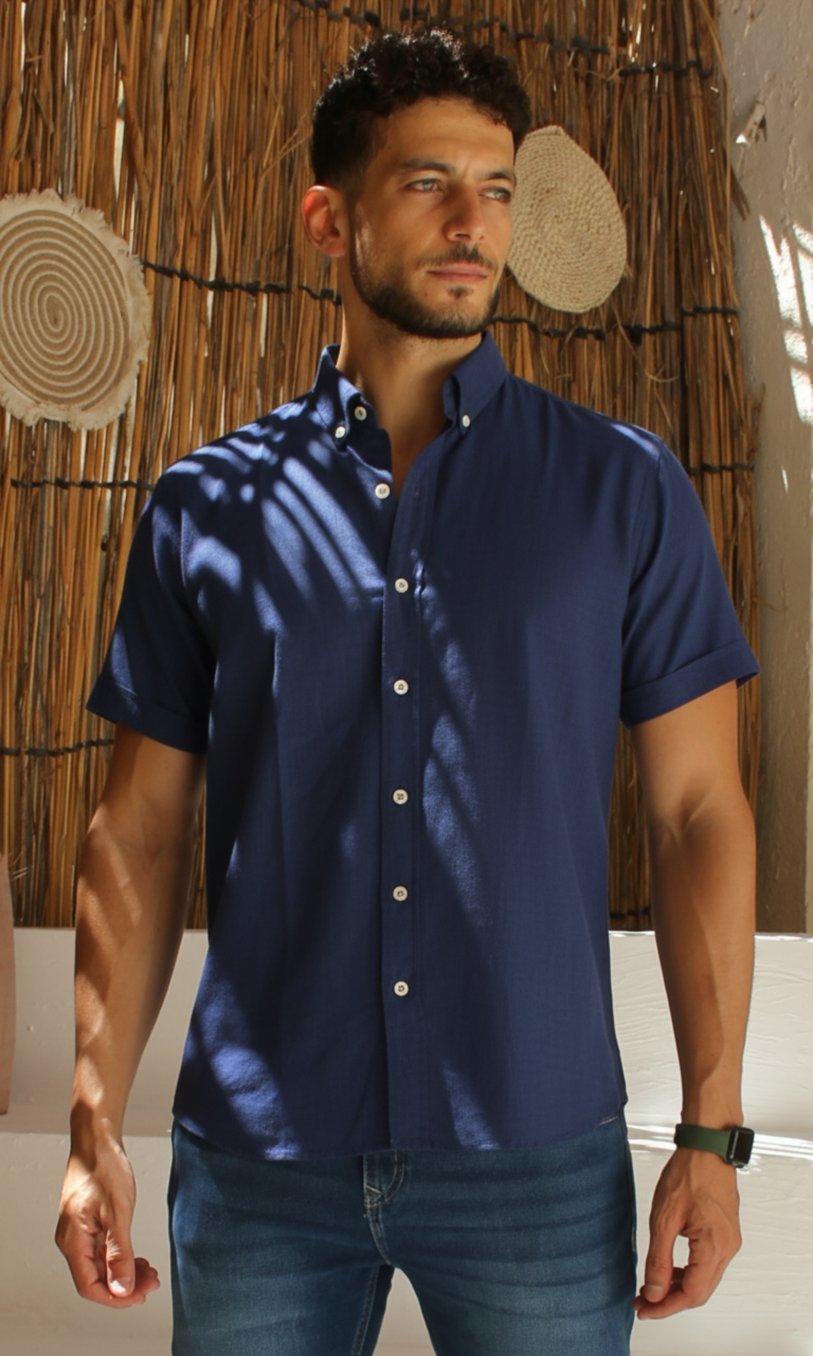New-Men Regular Fit Short-sleeved Linen Shirt