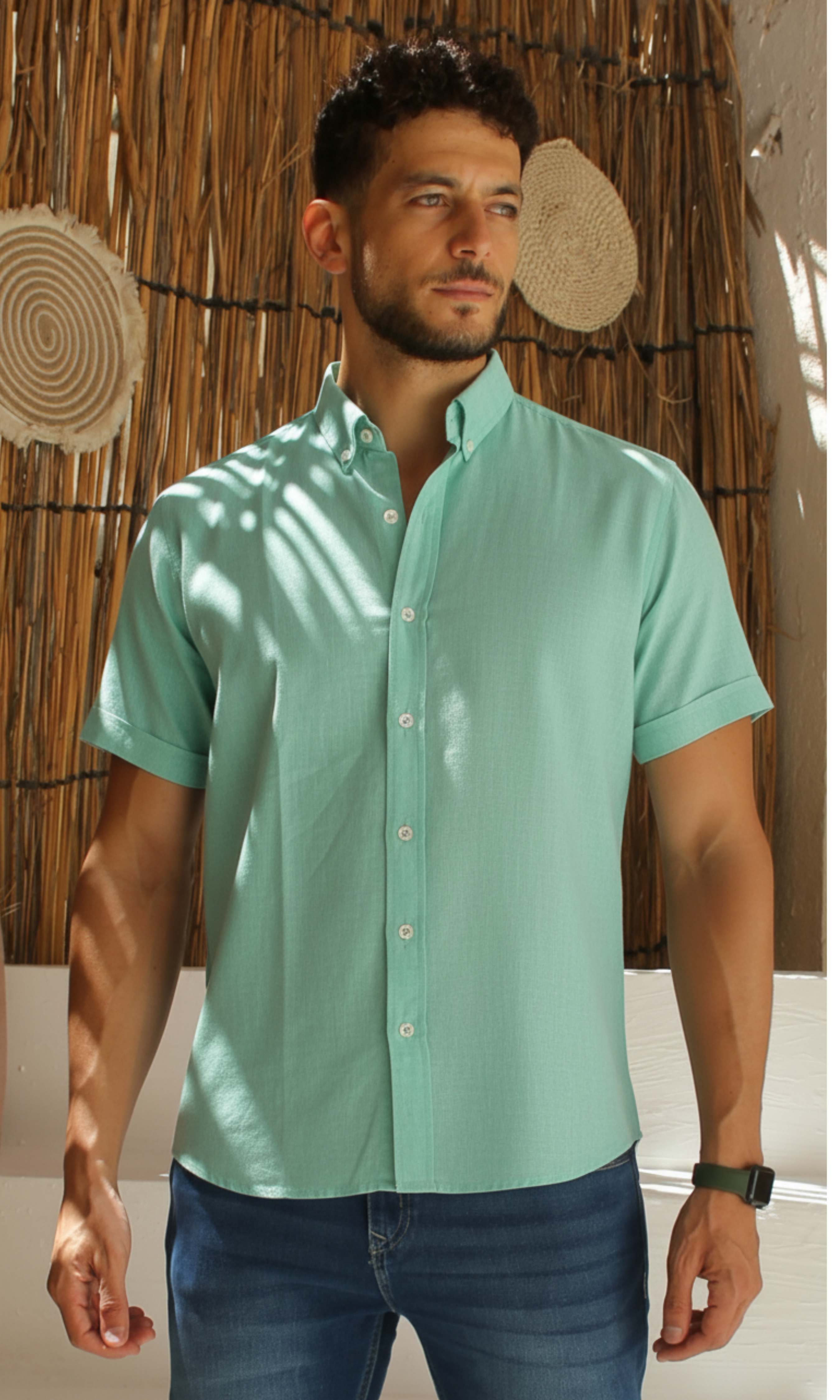 New-Men Regular Fit Short-sleeved Linen Shirt