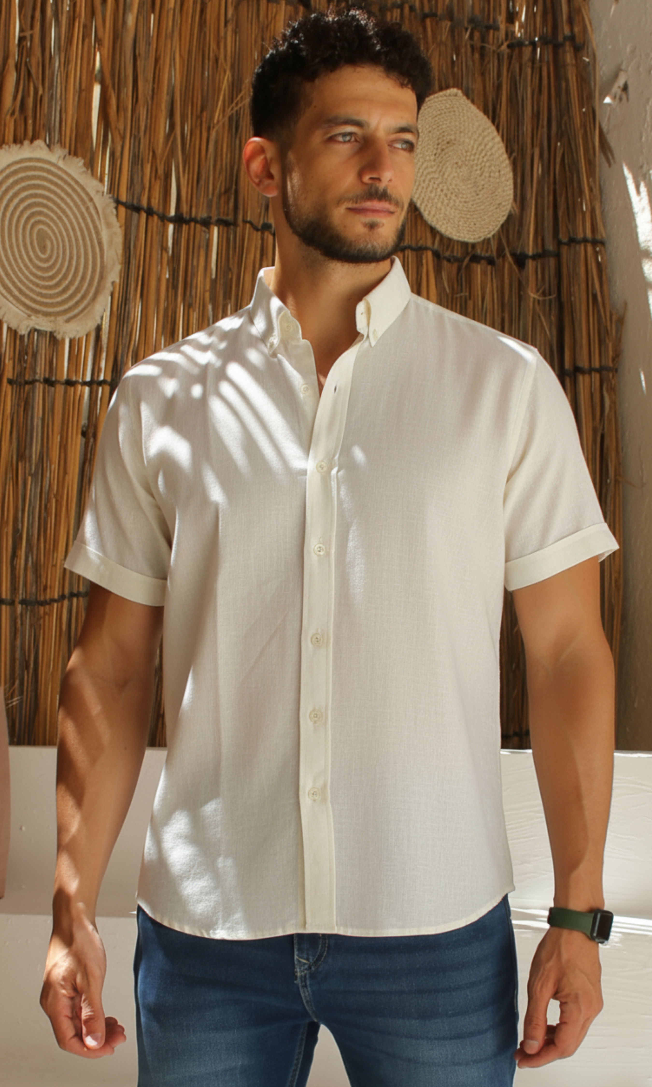 New-Men Regular Fit Short-sleeved Linen Shirt