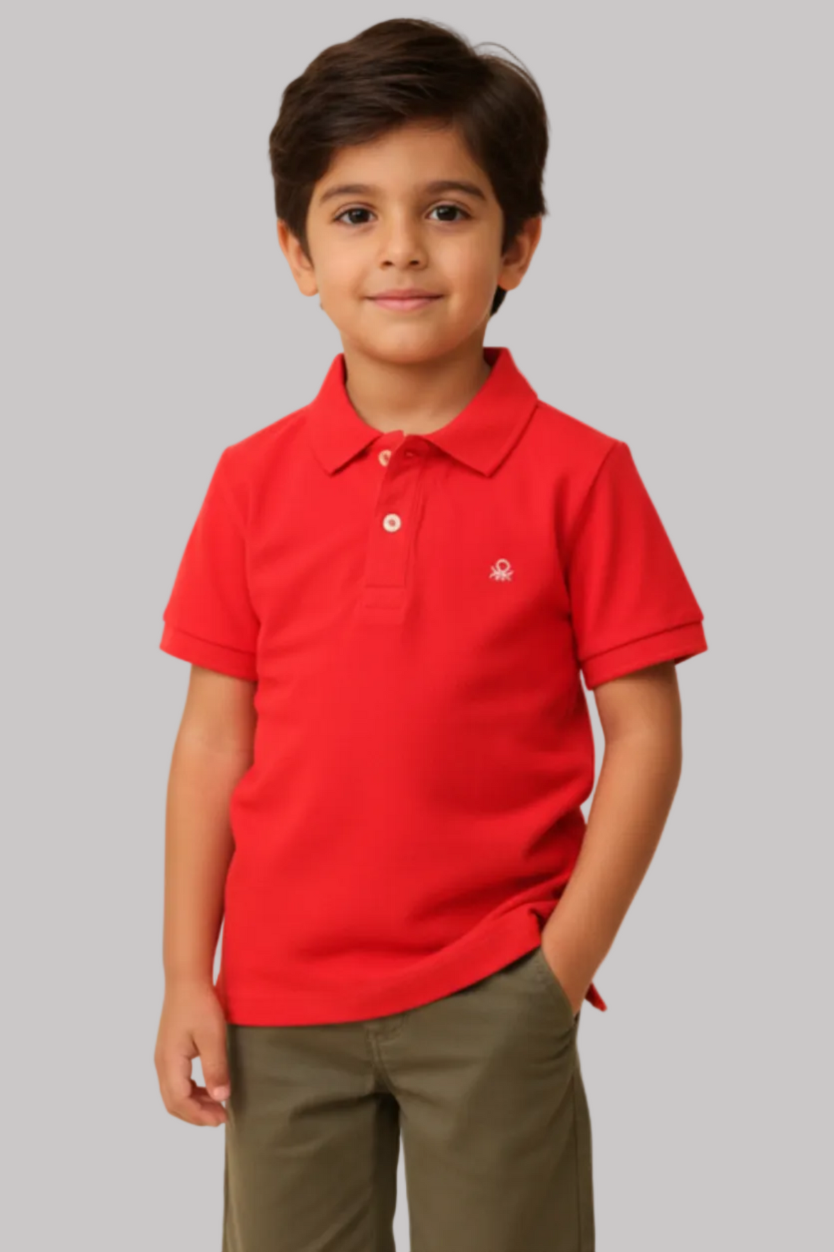 Kids Cotton Ribbed Polo Collar T-Shirt