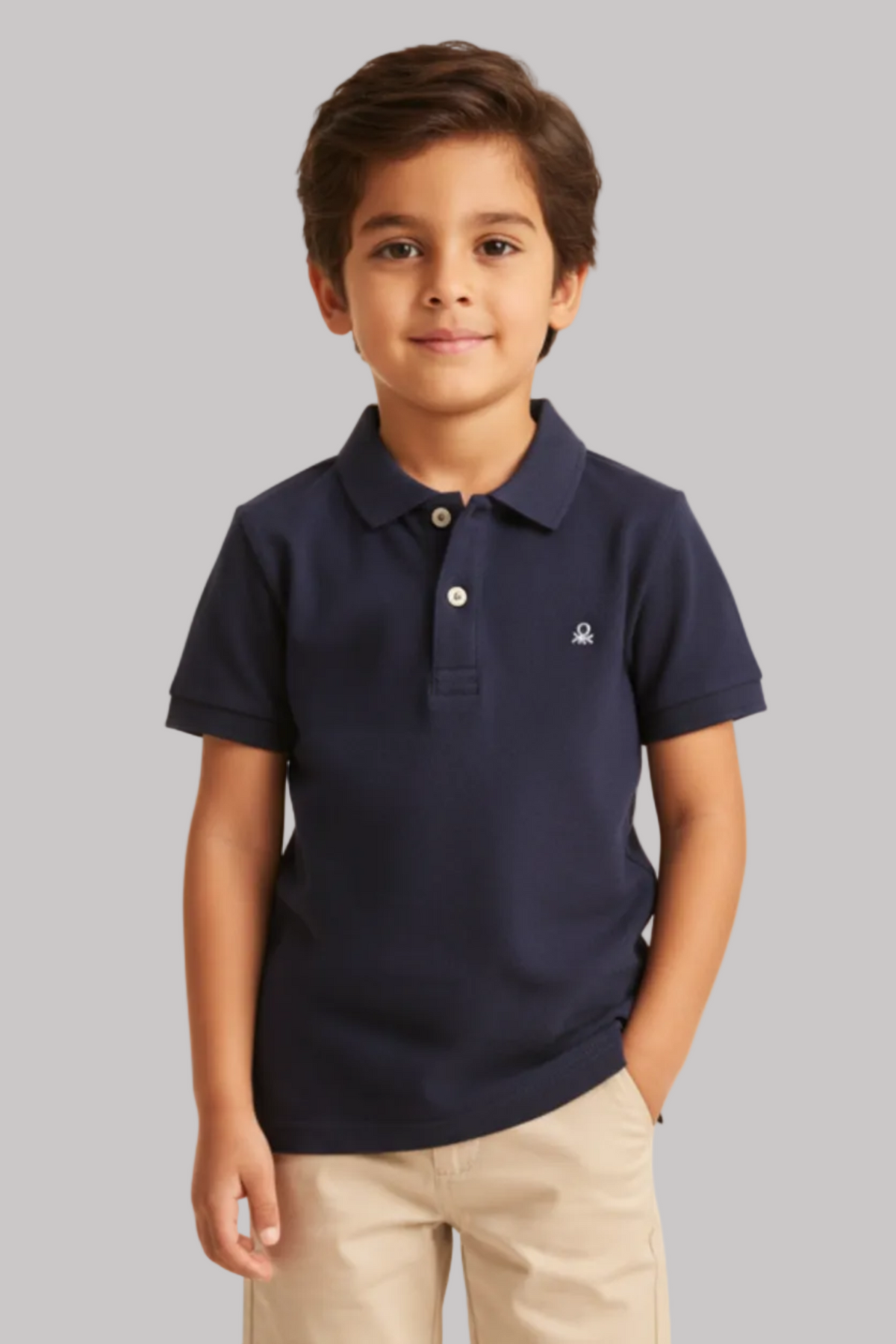 Kids Cotton Ribbed Polo Collar T-Shirt